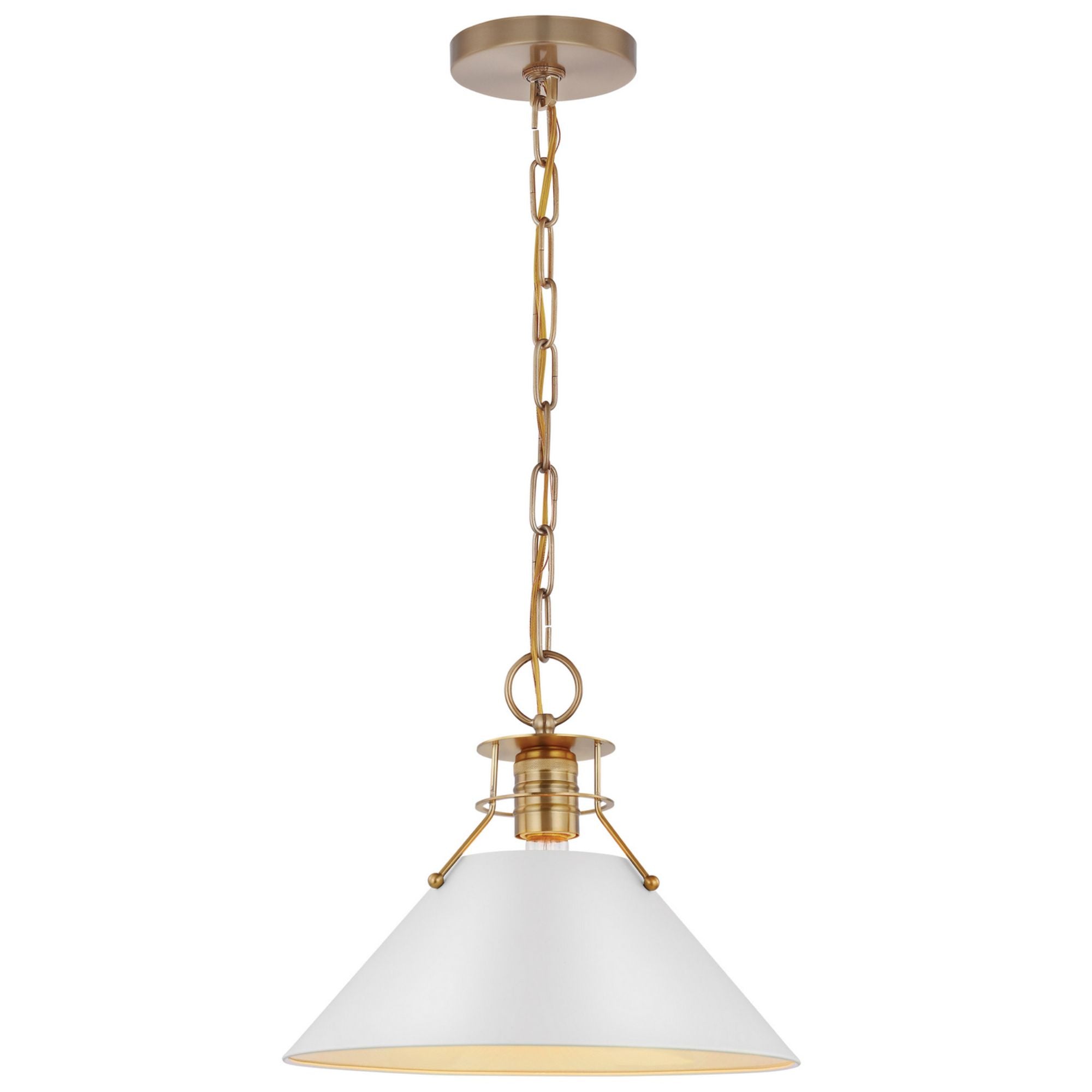 Outpost 13" Pendant, Matte White / Burnished Brass Finish - Bees Lighting
