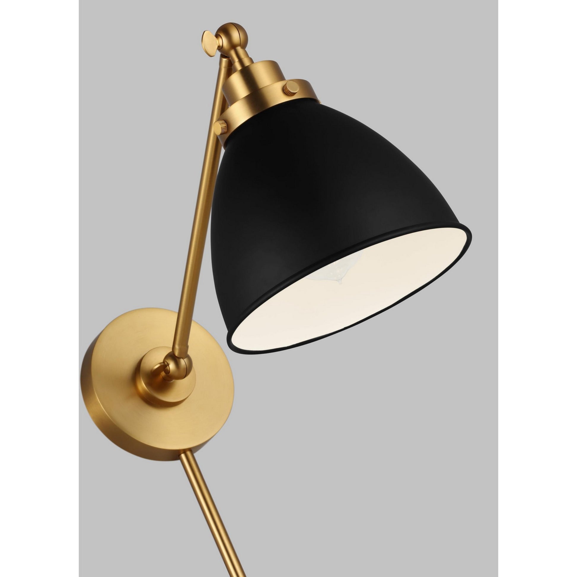 Wellfleet Single Arm Dome Task Sconce, Midnight Black & Burnished Brass Finish - Bees Lighting