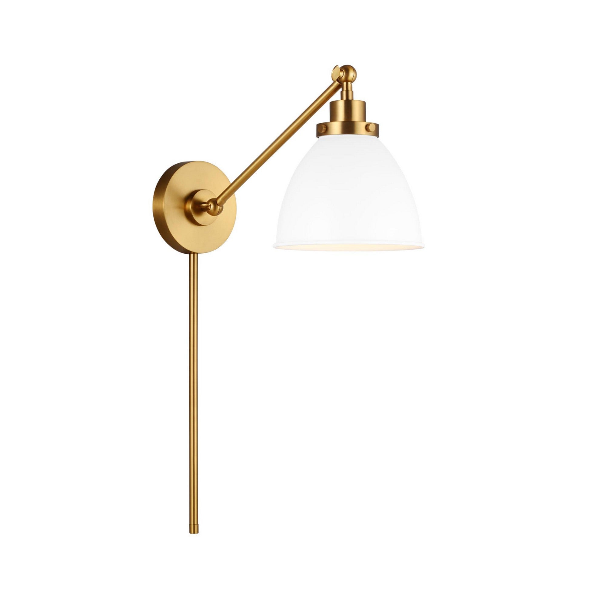 Wellfleet Single Arm Dome Task Sconce, Matte White & Burnished Brass Finish - Bees Lighting