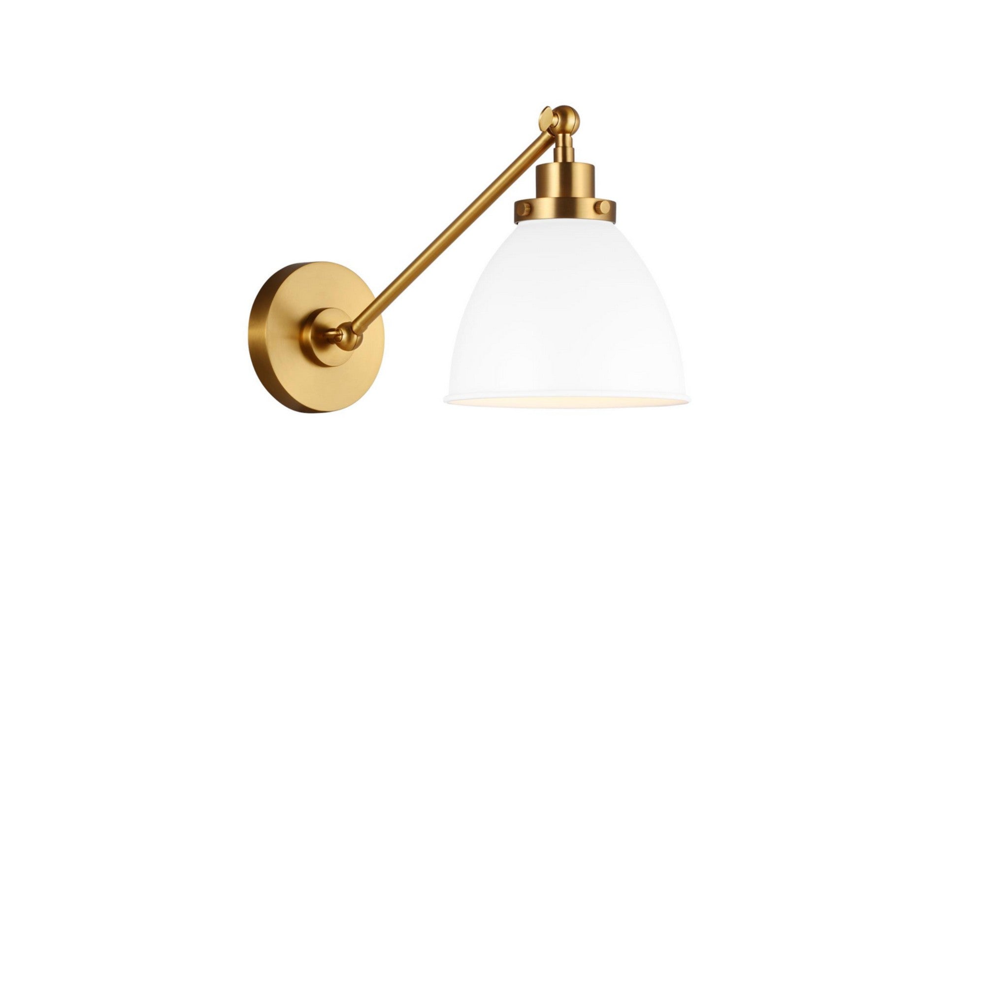 Wellfleet Single Arm Dome Task Sconce, Matte White & Burnished Brass Finish - Bees Lighting