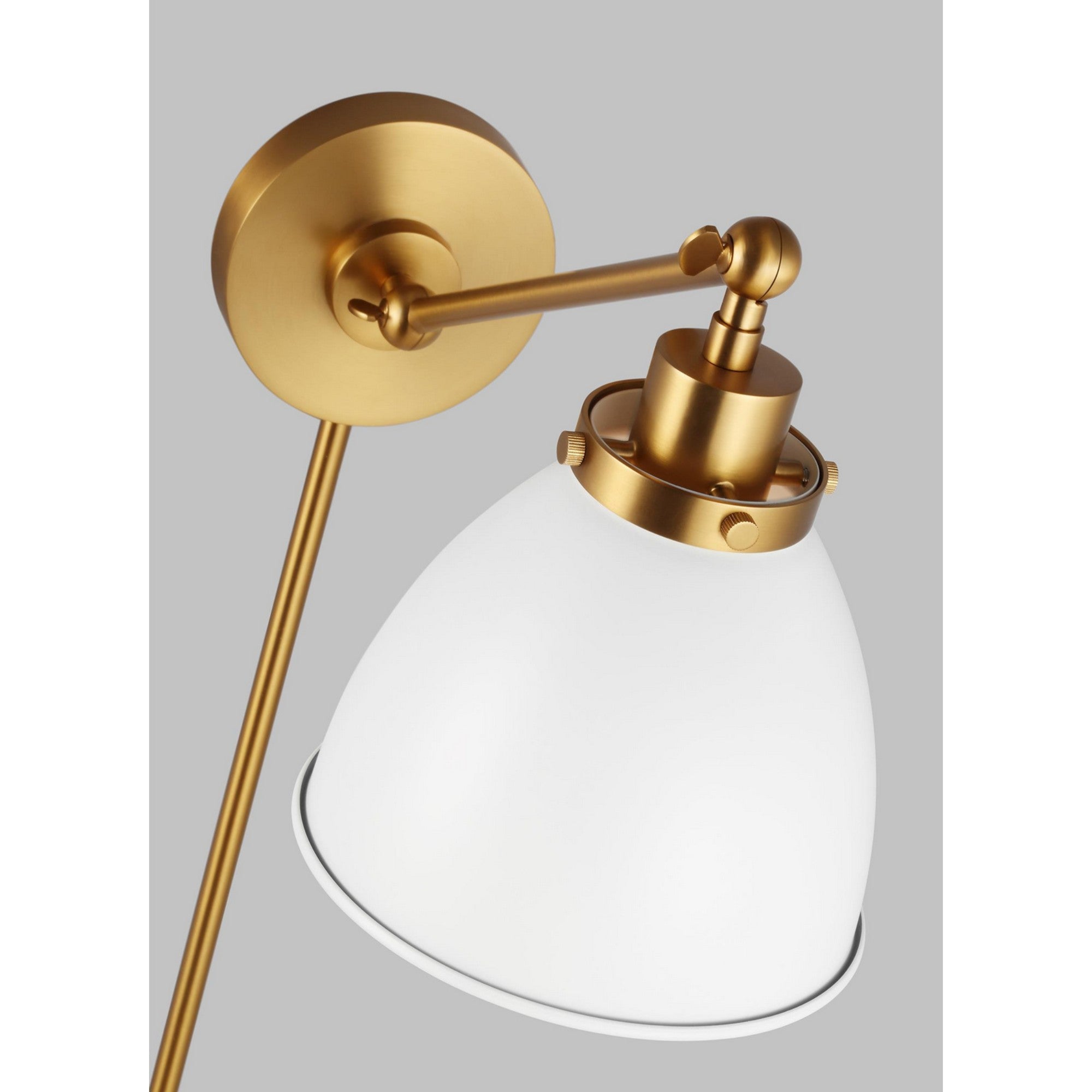 Wellfleet Single Arm Dome Task Sconce, Matte White & Burnished Brass Finish - Bees Lighting