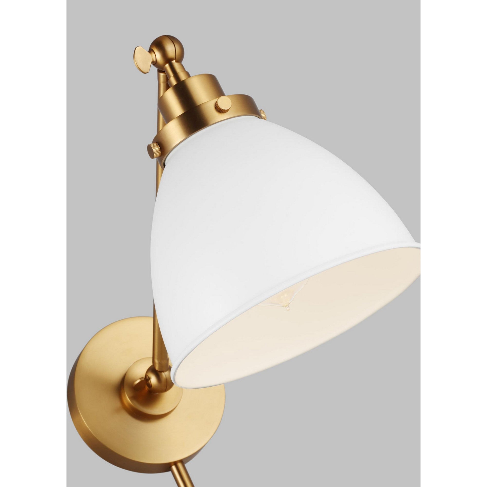 Wellfleet Single Arm Dome Task Sconce, Matte White & Burnished Brass Finish - Bees Lighting