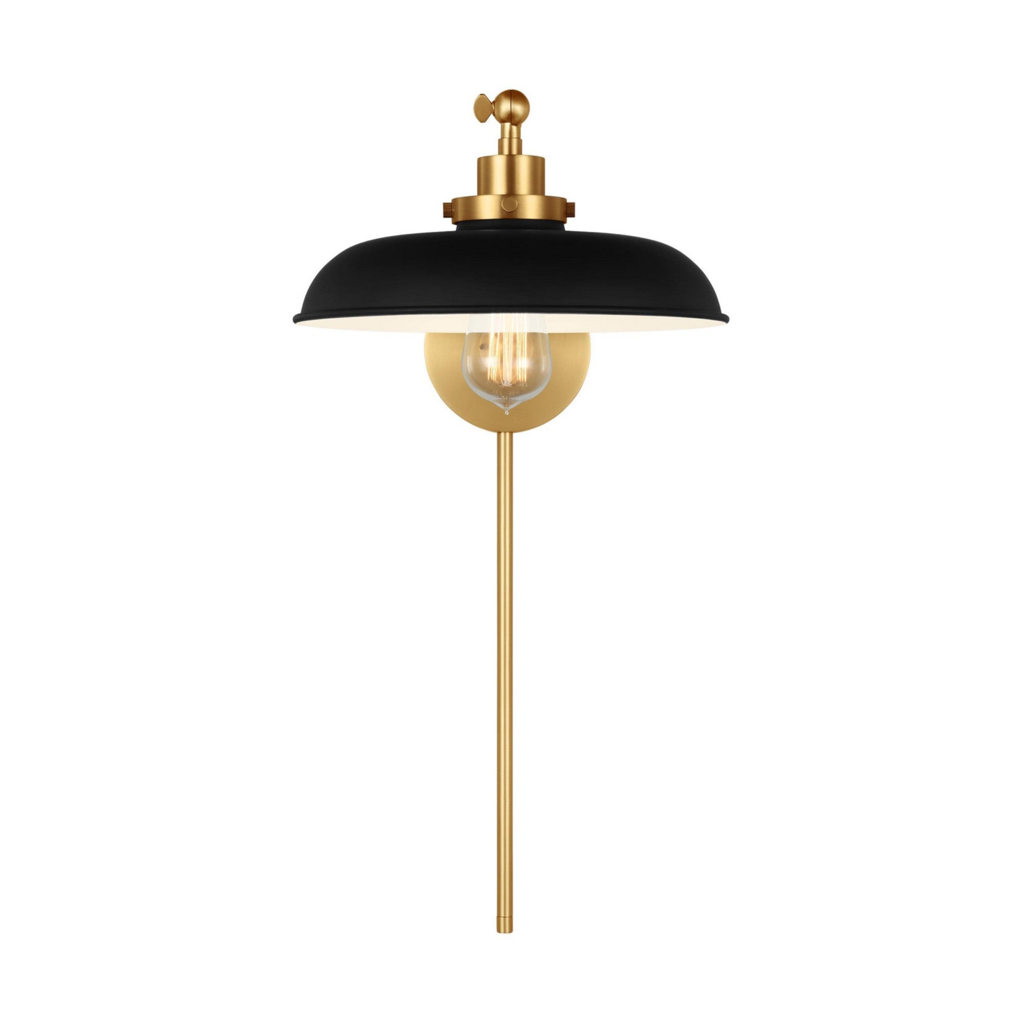 Wellfleet Single Arm Wide Task Sconce, Midnight Black & Burnished Brass Finish - Bees Lighting