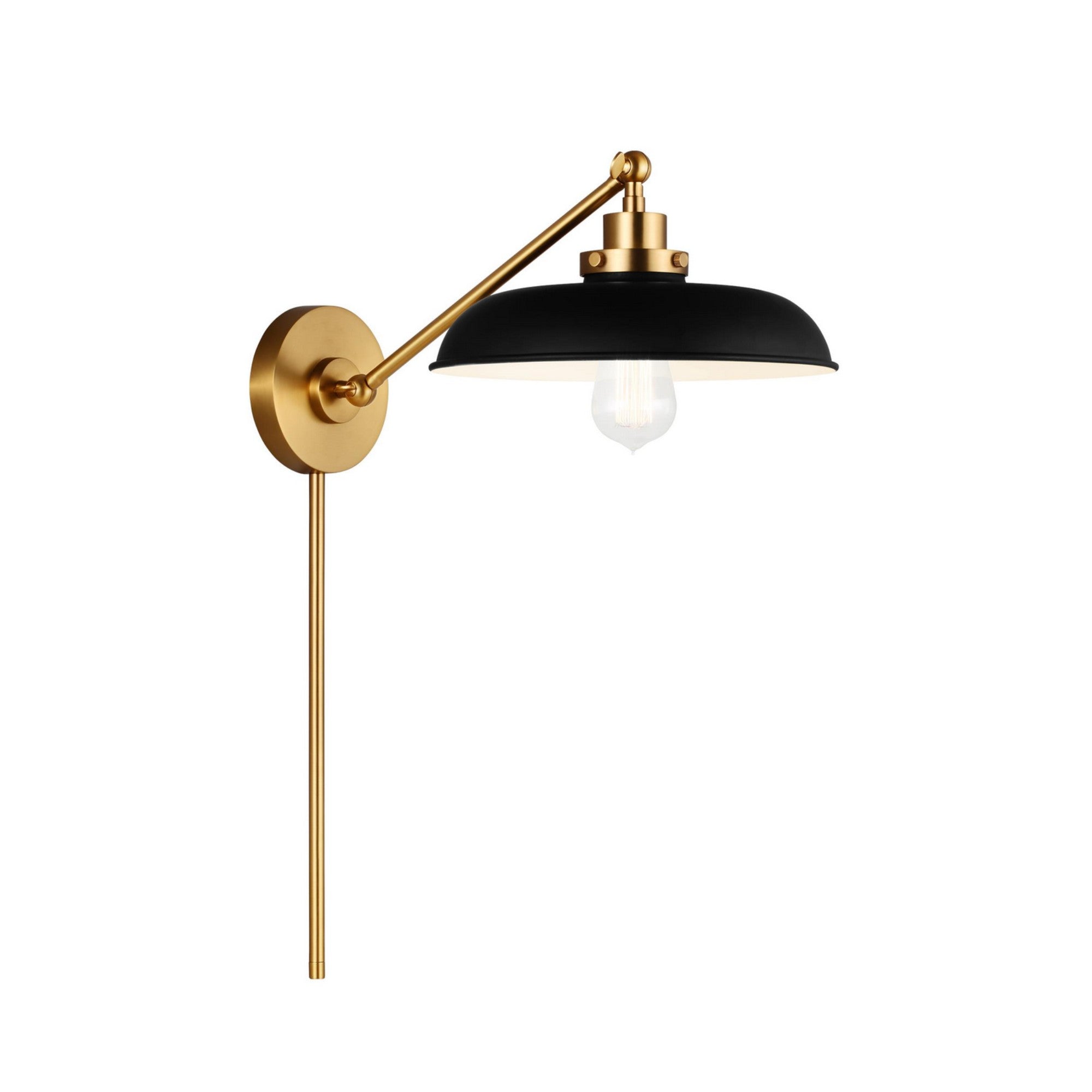 Wellfleet Single Arm Wide Task Sconce, Midnight Black & Burnished Brass Finish - Bees Lighting