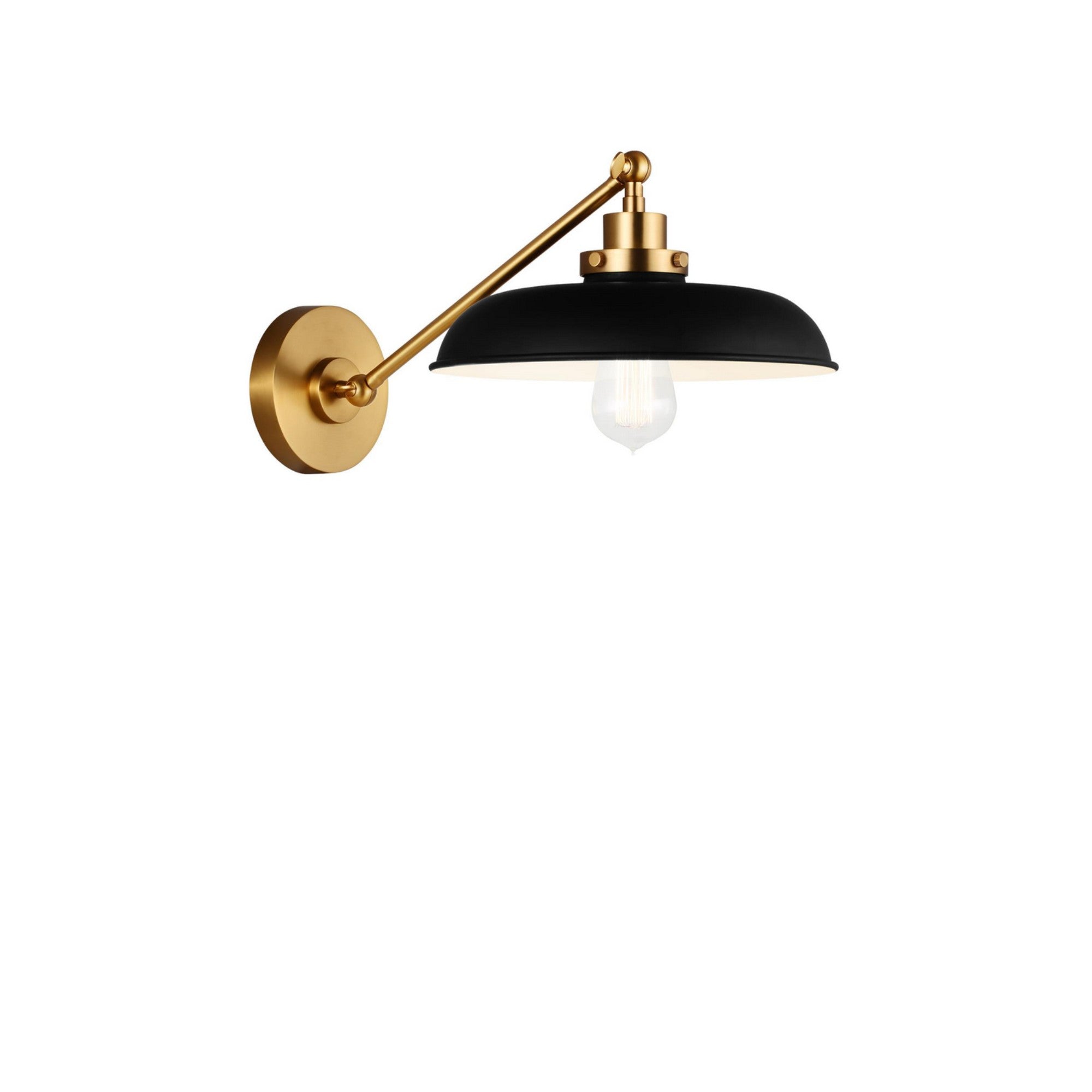 Wellfleet Single Arm Wide Task Sconce, Midnight Black & Burnished Brass Finish - Bees Lighting