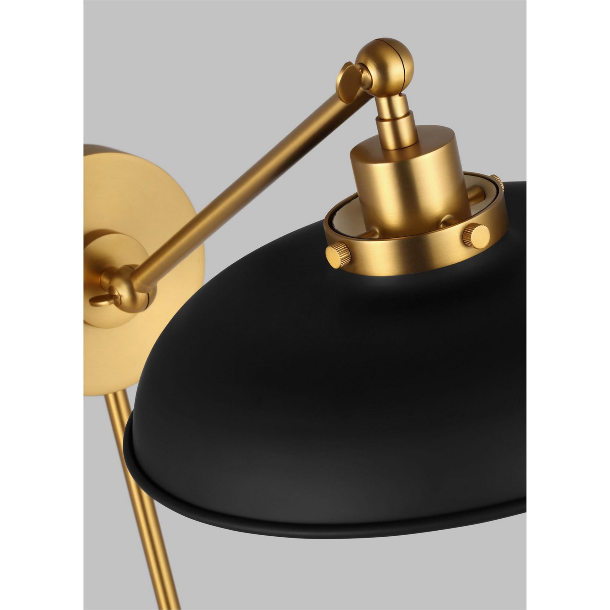 Wellfleet Single Arm Wide Task Sconce, Midnight Black & Burnished Brass Finish - Bees Lighting