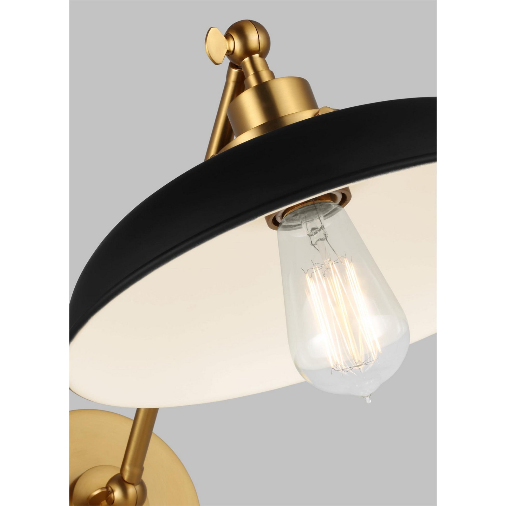 Wellfleet Single Arm Wide Task Sconce, Midnight Black & Burnished Brass Finish - Bees Lighting