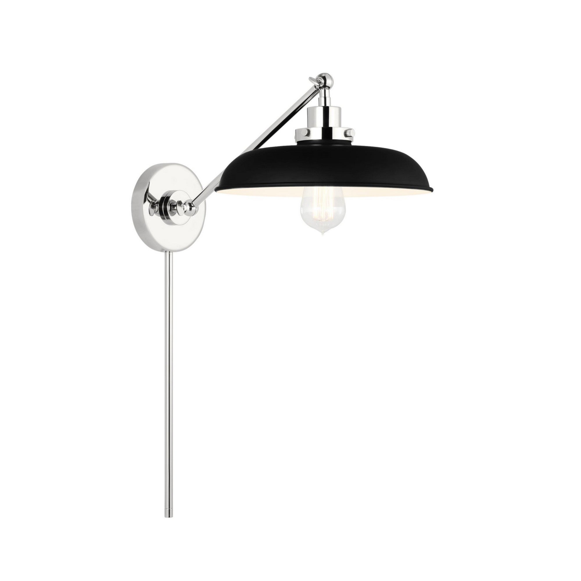 Wellfleet Single Arm Wide Task Sconce, Midnight Black & Polished Nickel Finish - Bees Lighting