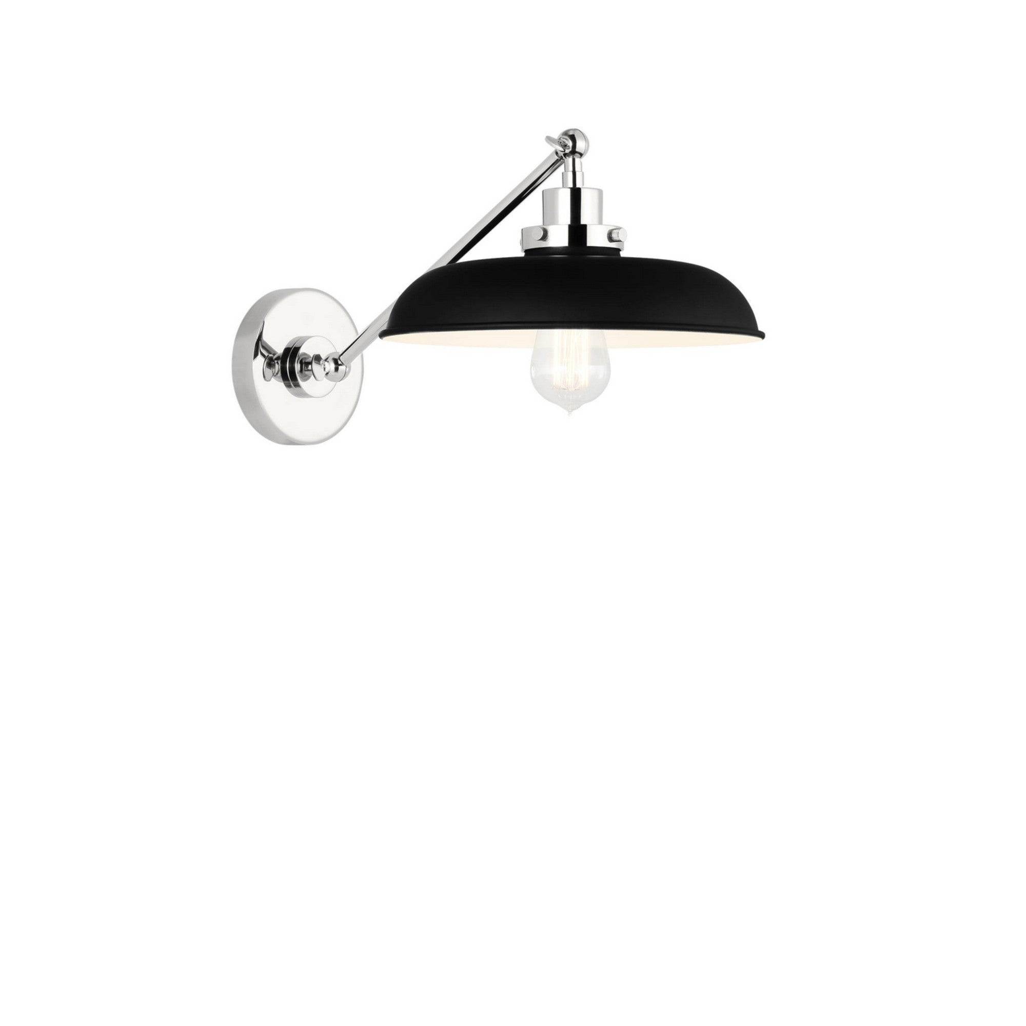 Wellfleet Single Arm Wide Task Sconce, Midnight Black & Polished Nickel Finish - Bees Lighting