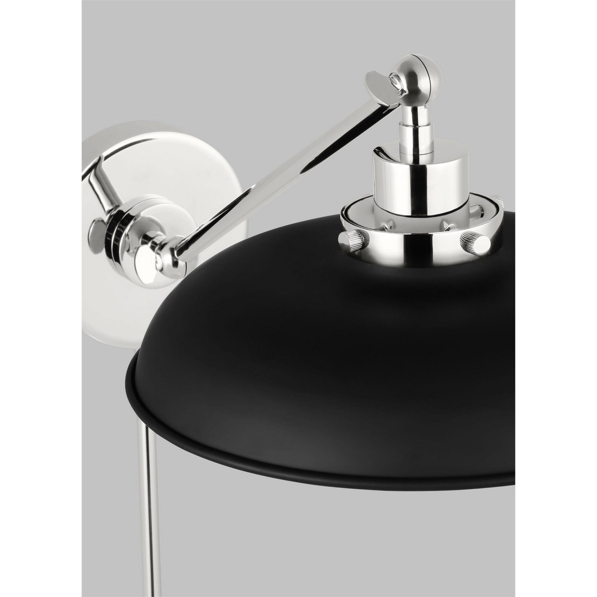 Wellfleet Single Arm Wide Task Sconce, Midnight Black & Polished Nickel Finish - Bees Lighting