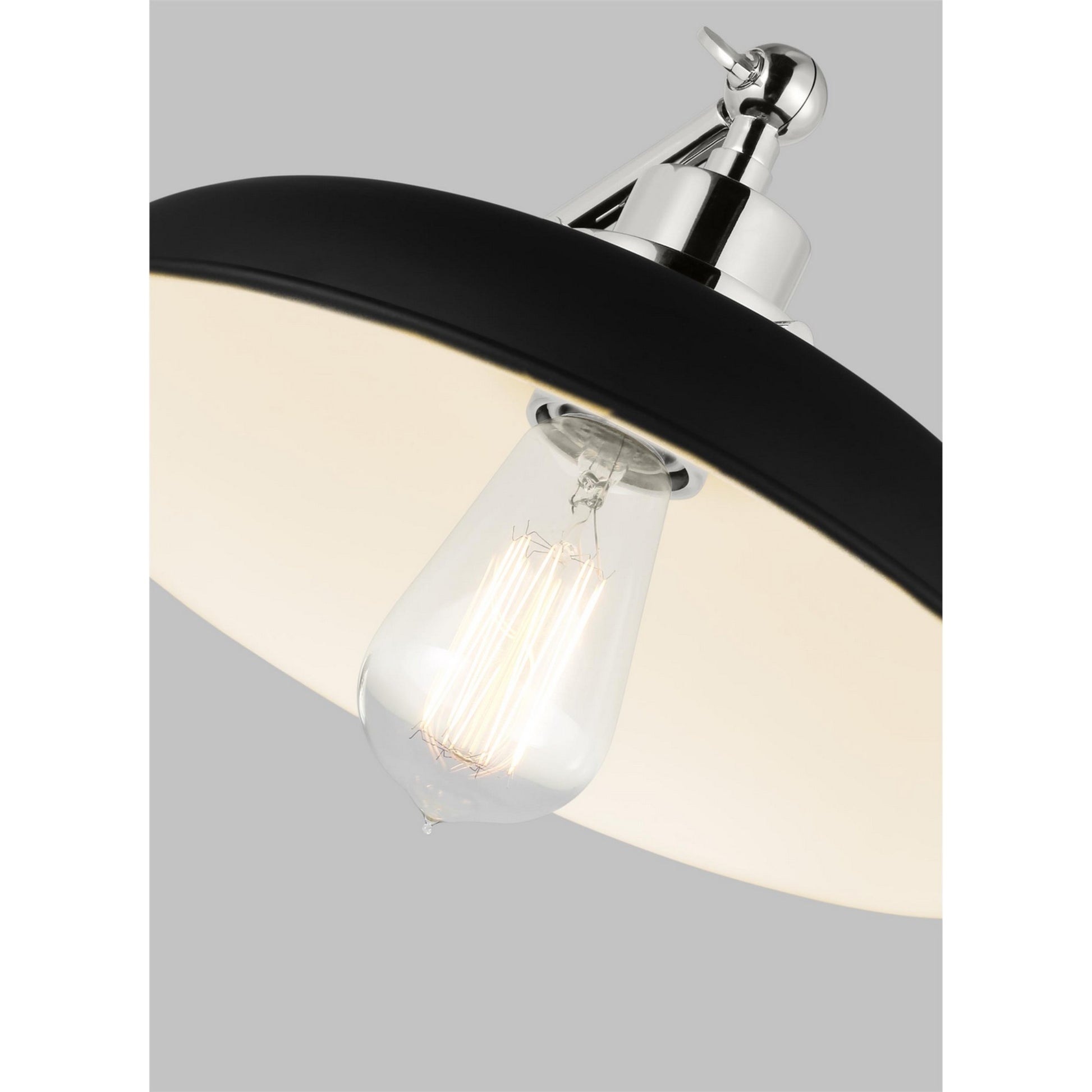 Wellfleet Single Arm Wide Task Sconce, Midnight Black & Polished Nickel Finish - Bees Lighting