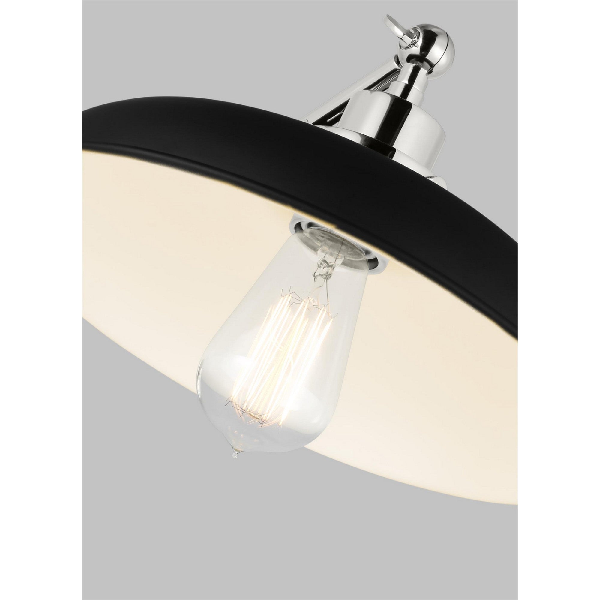Wellfleet Single Arm Wide Task Sconce, Midnight Black & Polished Nickel Finish - Bees Lighting