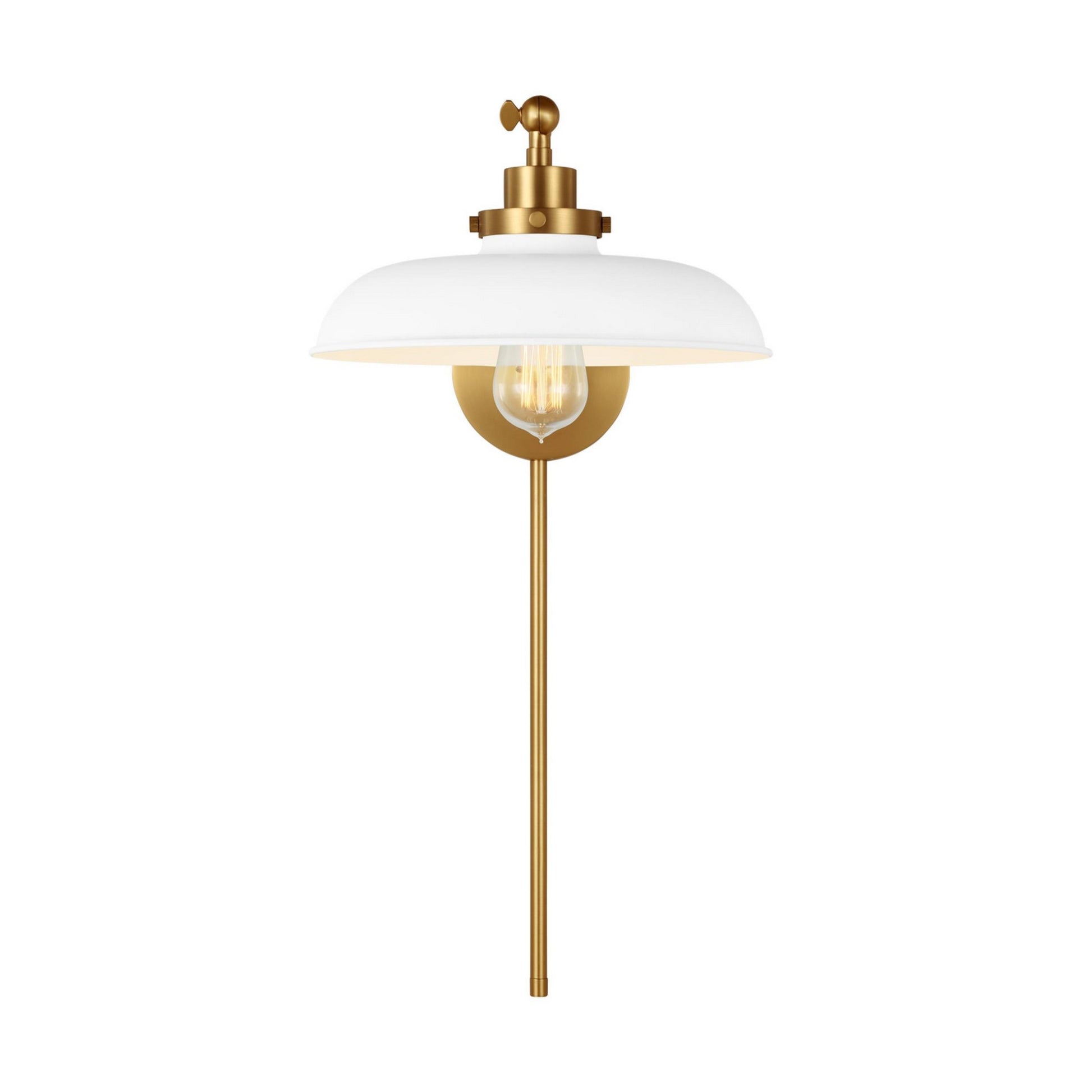 Wellfleet Single Arm Wide Task Sconce, Matte White & Burnished Brass Finish - Bees Lighting