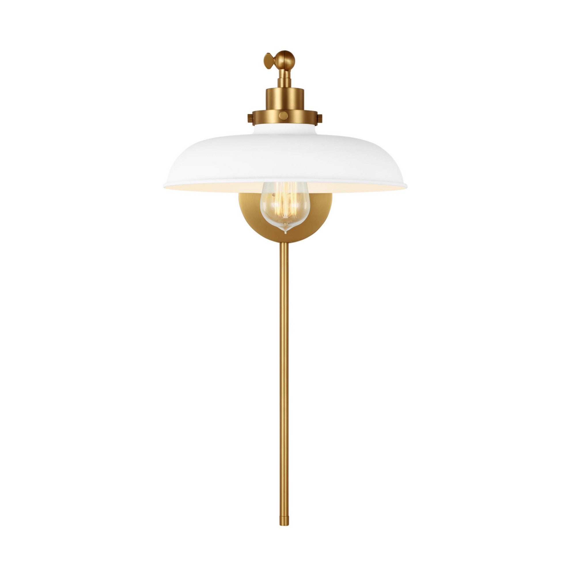 Wellfleet Single Arm Wide Task Sconce, Matte White & Burnished Brass Finish - Bees Lighting