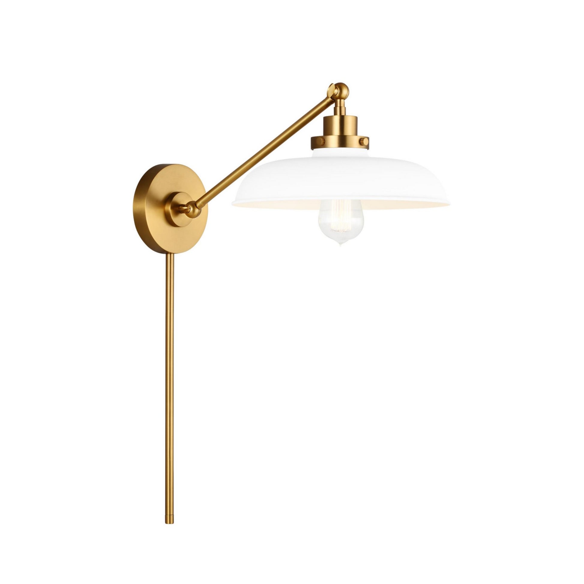Wellfleet Single Arm Wide Task Sconce, Matte White & Burnished Brass Finish - Bees Lighting