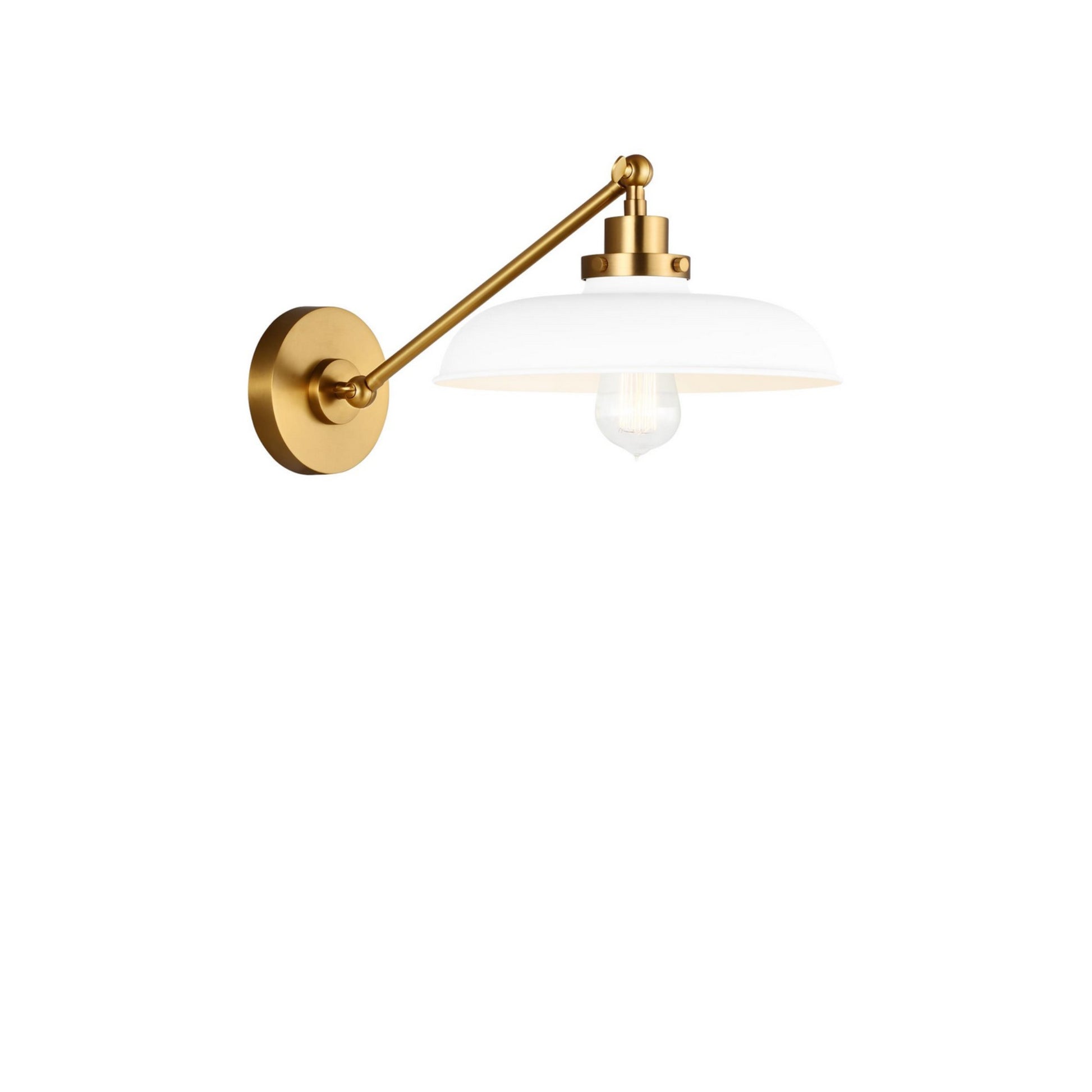 Wellfleet Single Arm Wide Task Sconce, Matte White & Burnished Brass Finish - Bees Lighting