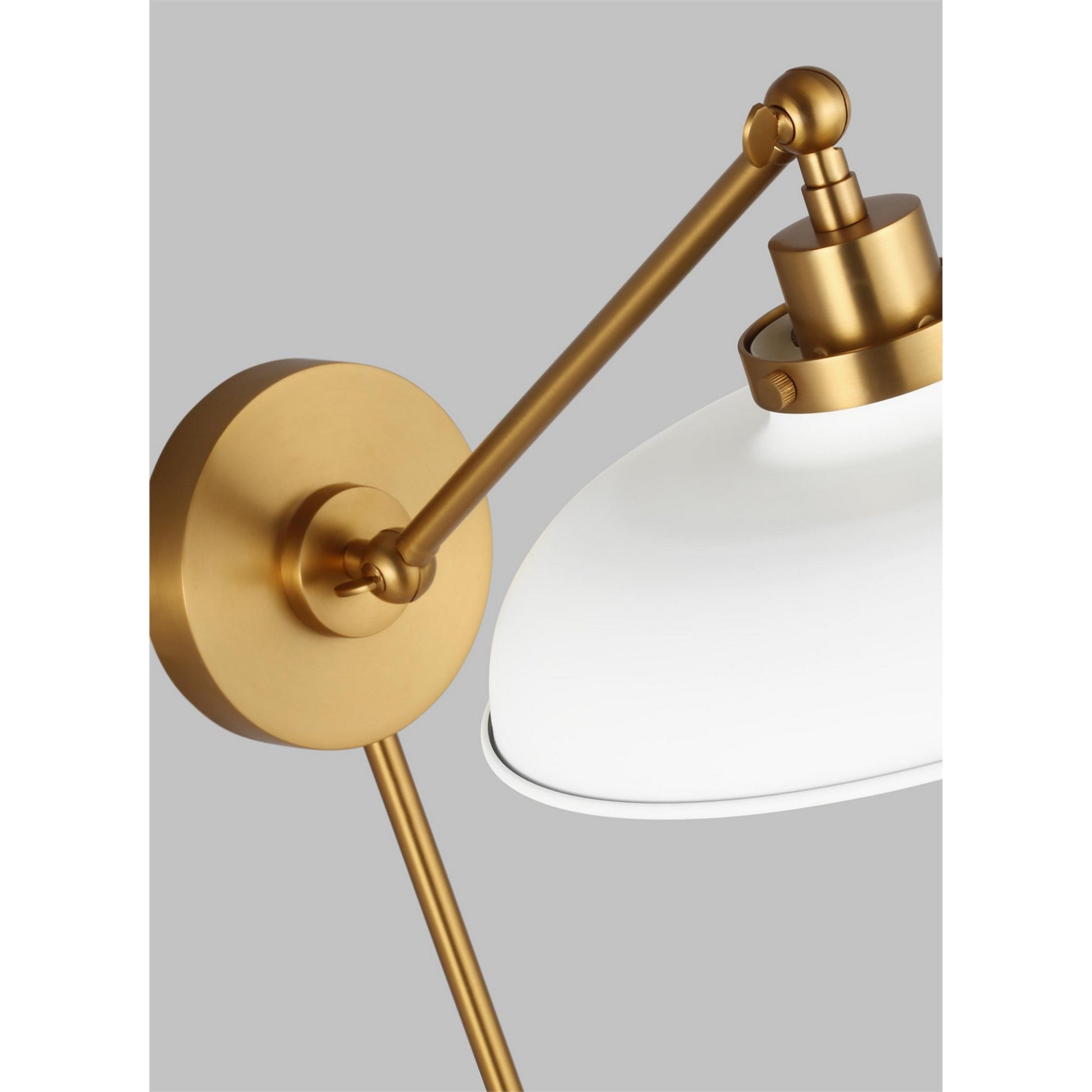 Wellfleet Single Arm Wide Task Sconce, Matte White & Burnished Brass Finish - Bees Lighting