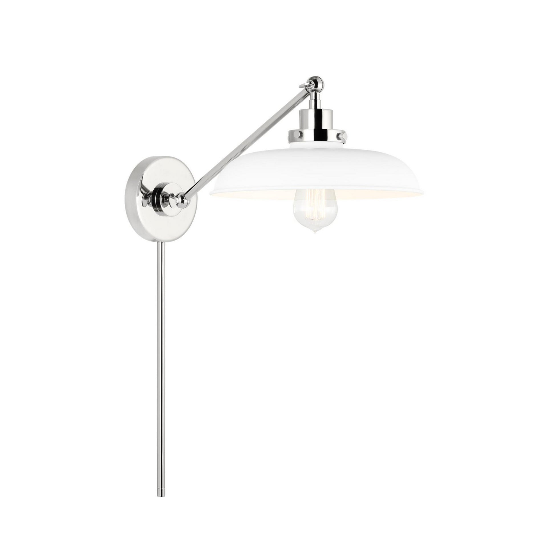 Wellfleet Single Arm Wide Task Sconce, Matte White & Polished Nickel Finish - Bees Lighting