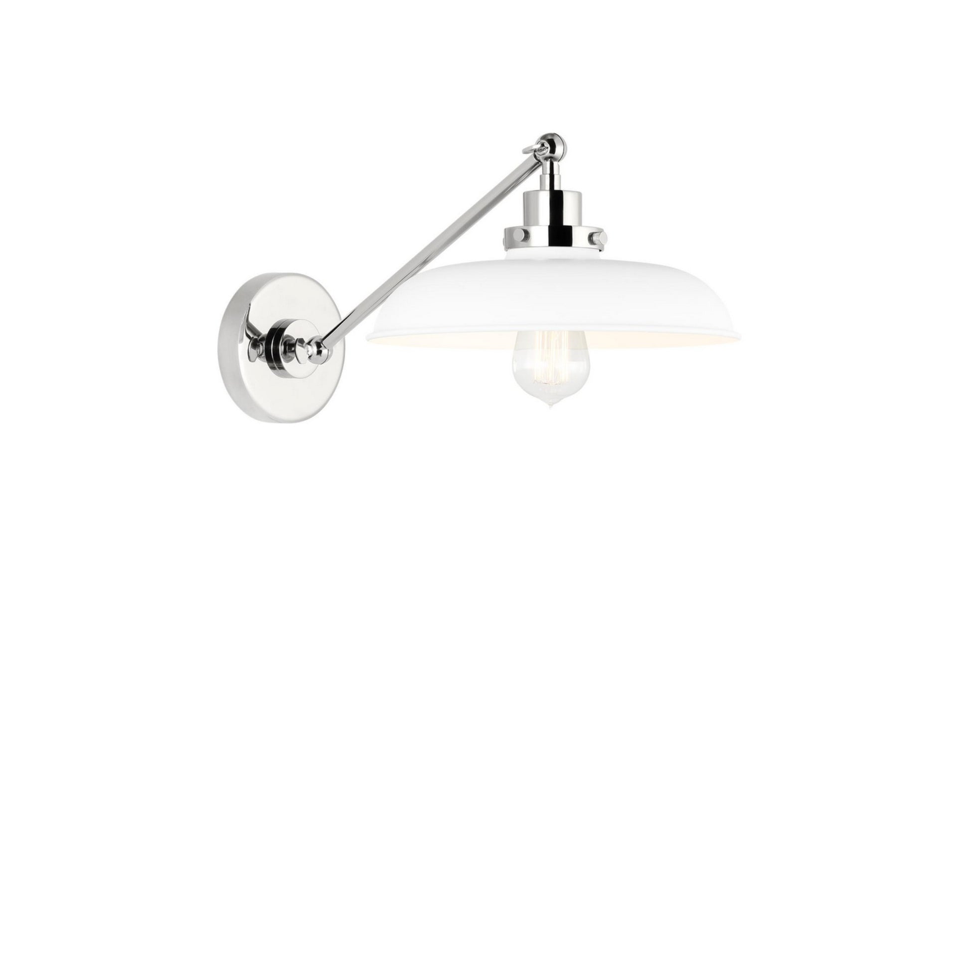 Wellfleet Single Arm Wide Task Sconce, Matte White & Polished Nickel Finish - Bees Lighting