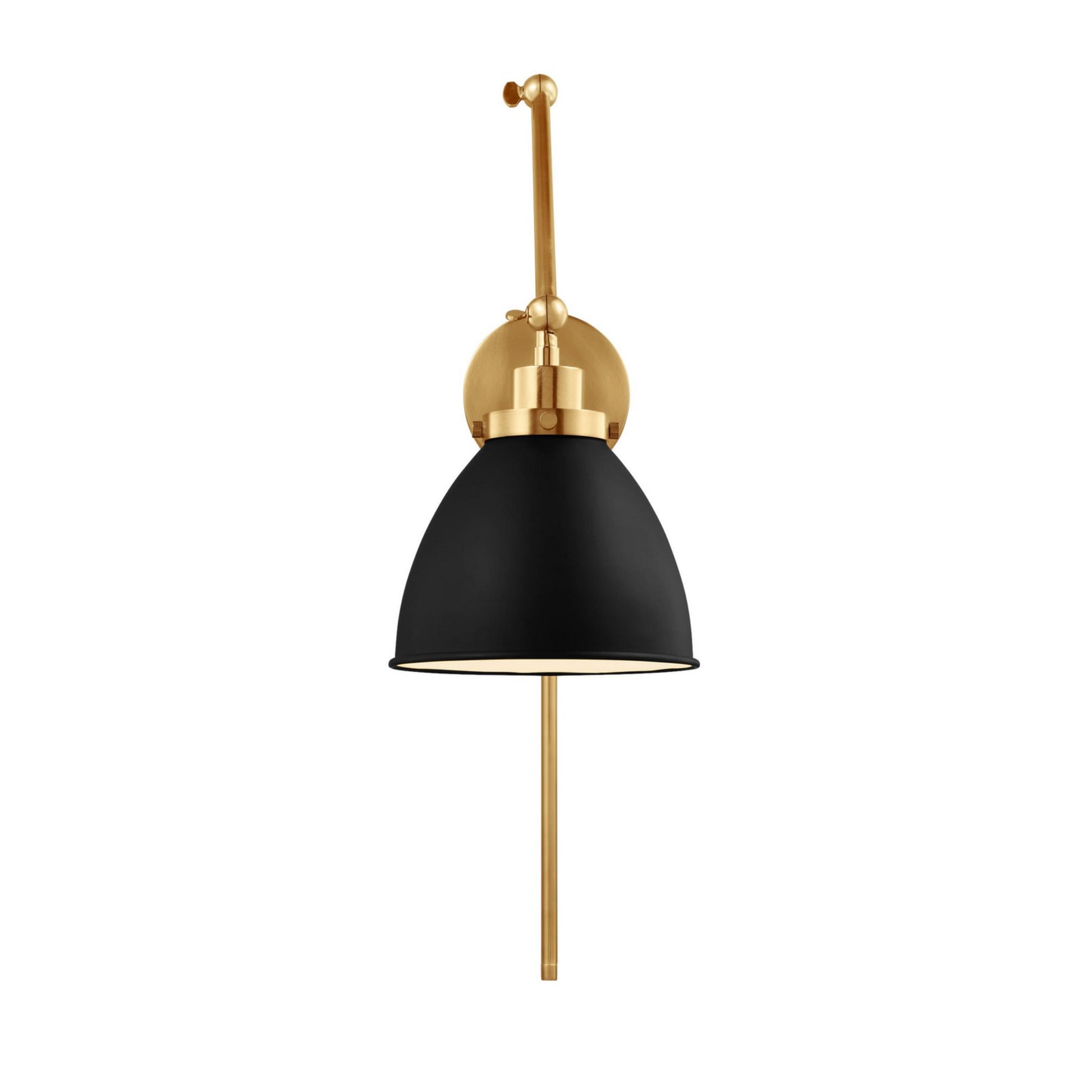 Wellfleet Double Arm Dome Task Sconce, Midnight Black & Burnished Brass Finish - Bees Lighting