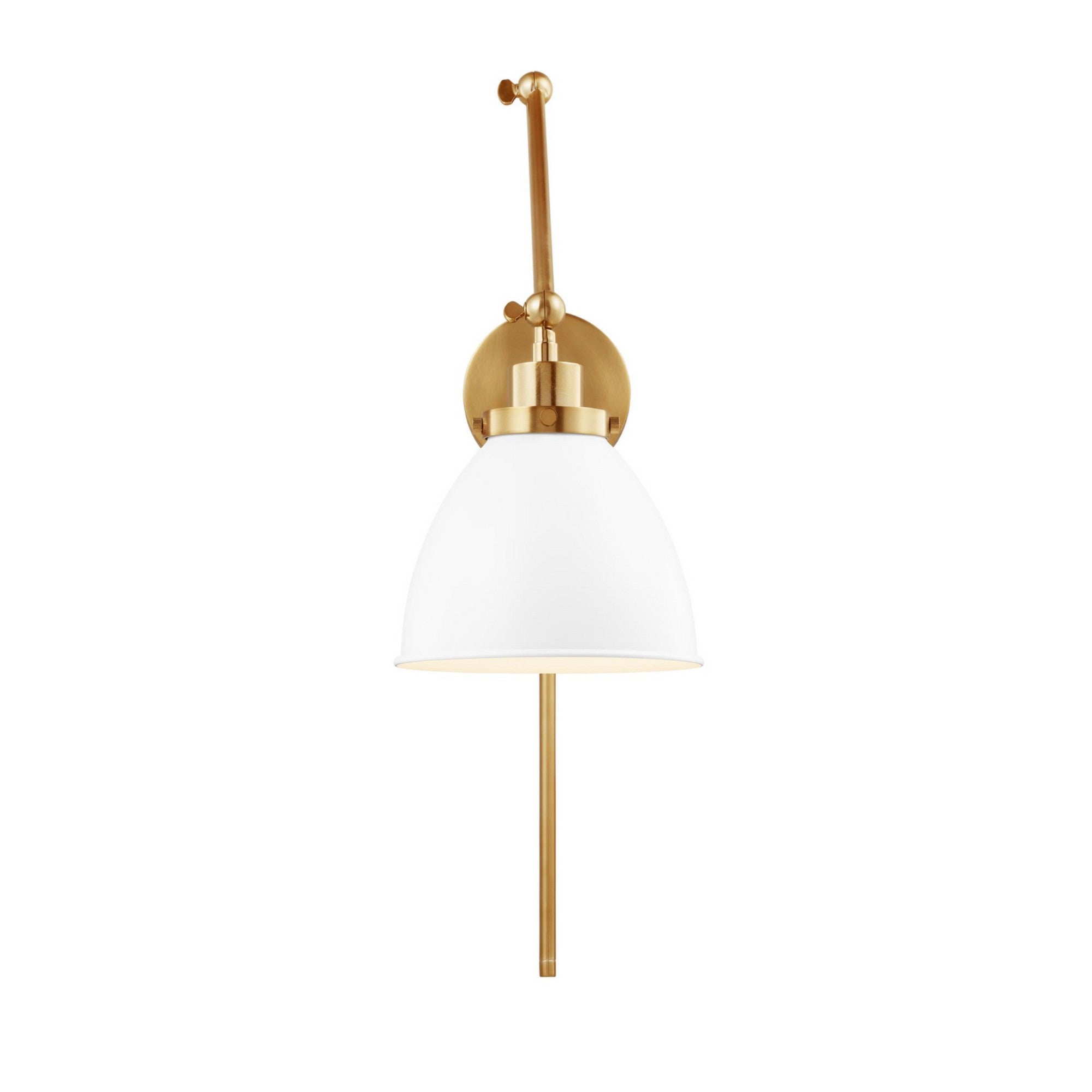 Wellfleet Double Arm Dome Task Sconce, Matte White & Burnished Brass Finish - Bees Lighting
