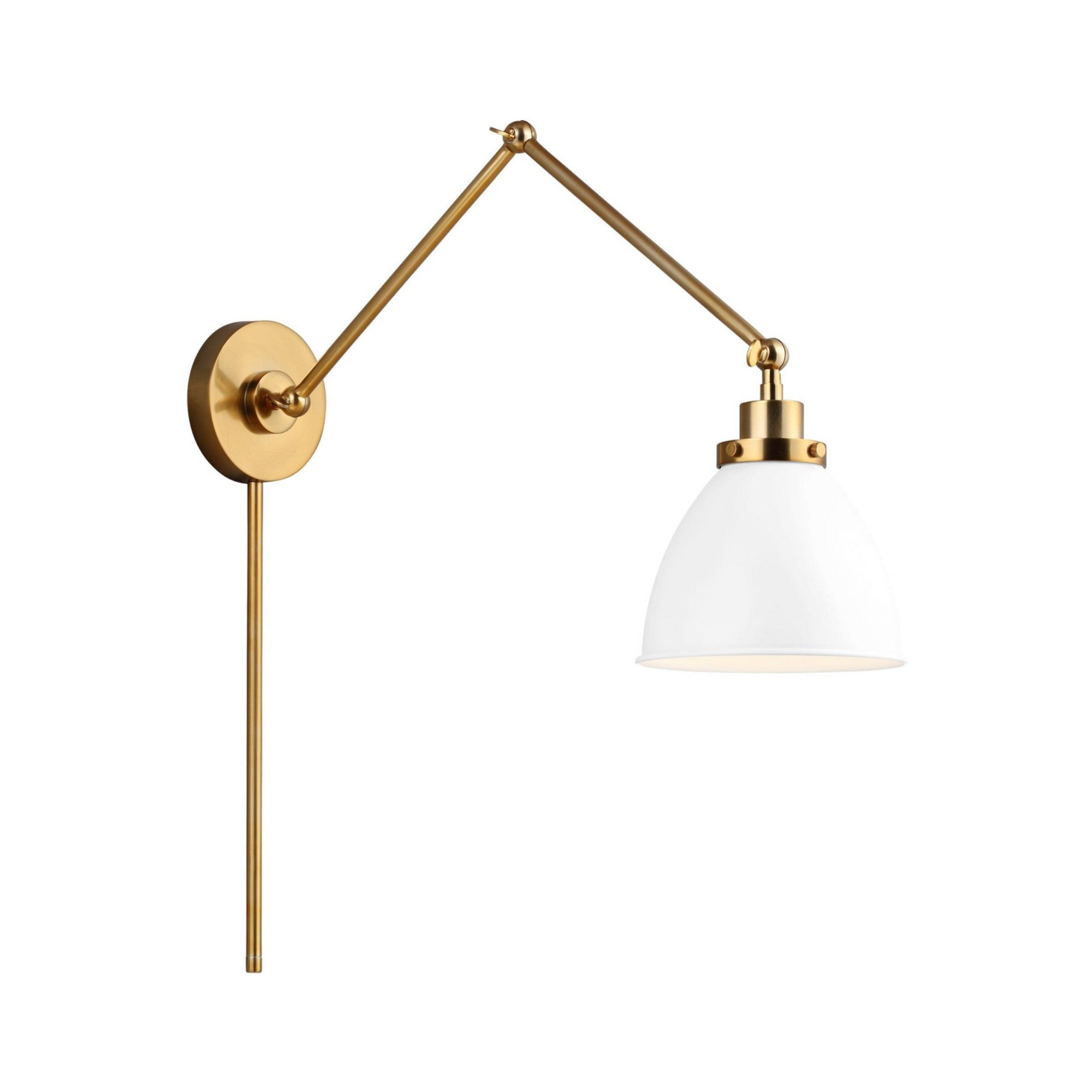 Wellfleet Double Arm Dome Task Sconce, Matte White & Burnished Brass Finish - Bees Lighting