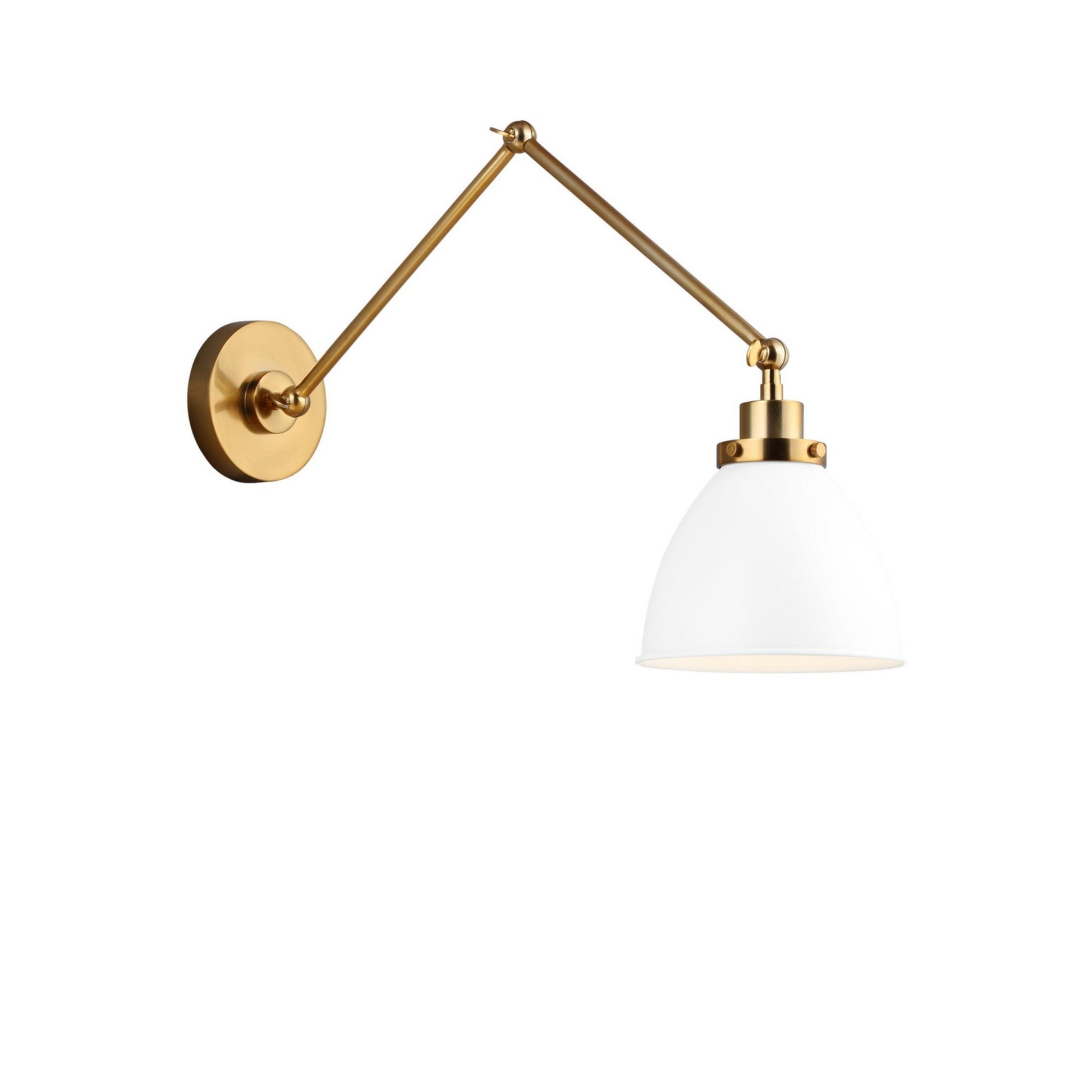 Wellfleet Double Arm Dome Task Sconce, Matte White & Burnished Brass Finish - Bees Lighting