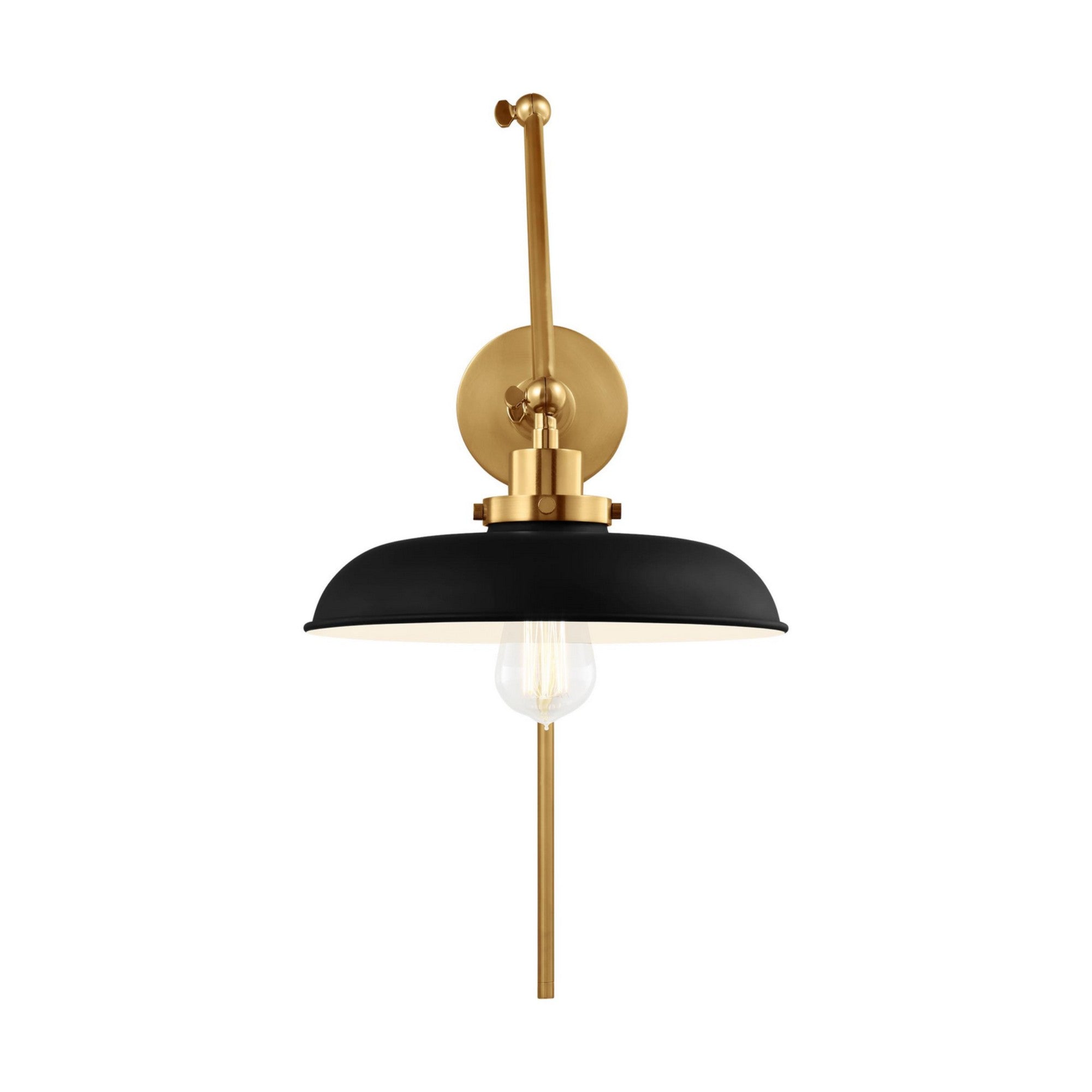 Wellfleet Double Arm Wide Task Sconce, Midnight Black & Burnished Brass Finish - Bees Lighting
