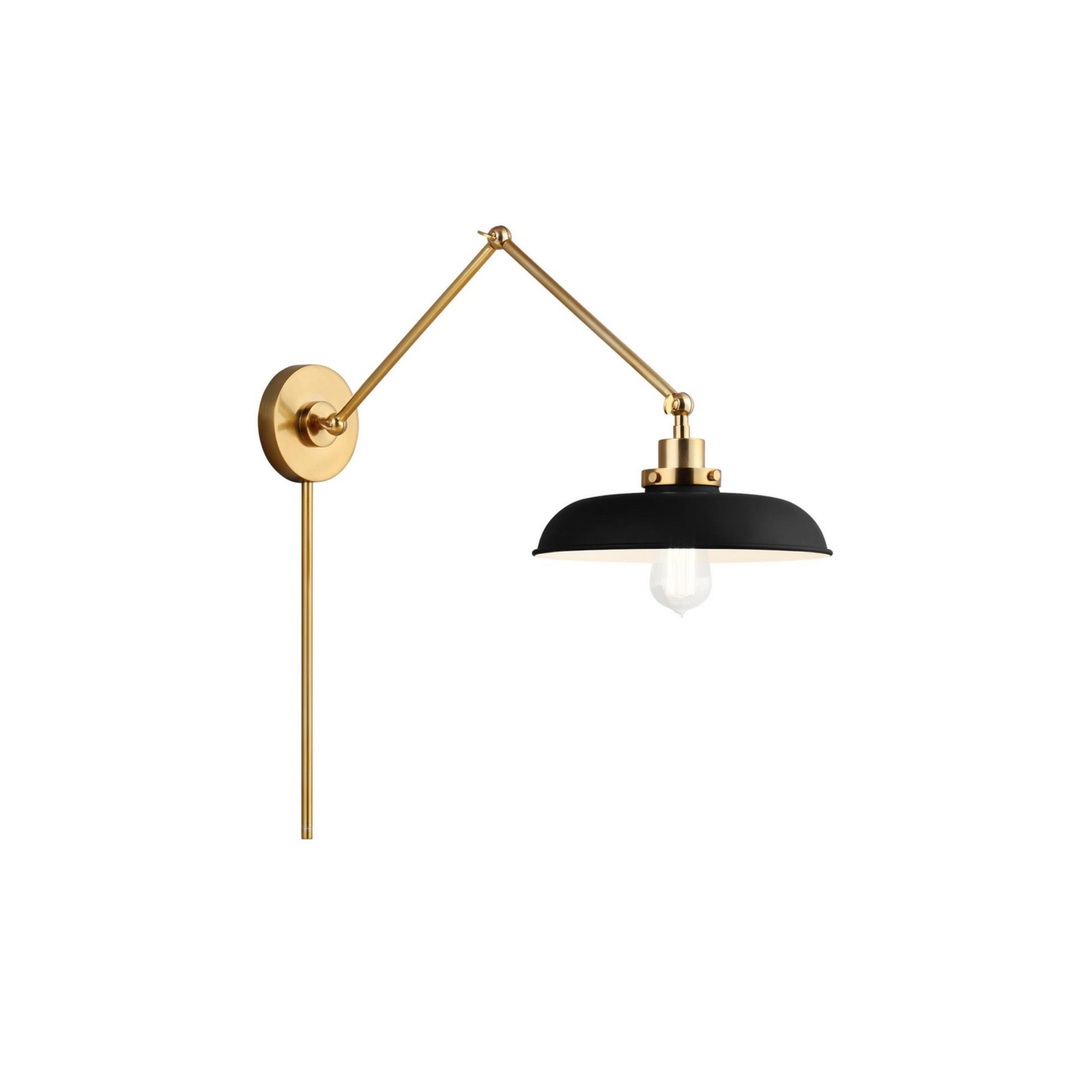 Wellfleet Double Arm Wide Task Sconce, Midnight Black & Burnished Brass Finish - Bees Lighting