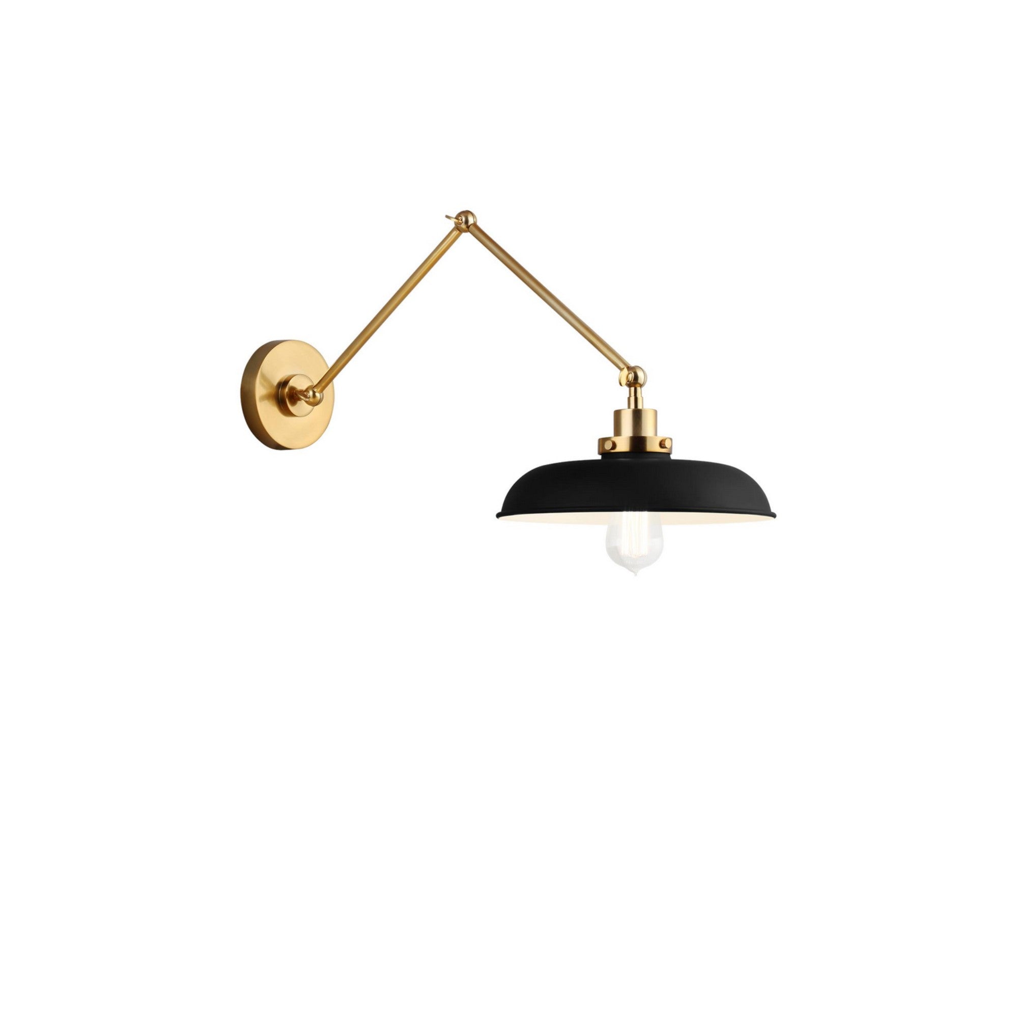 Wellfleet Double Arm Wide Task Sconce, Midnight Black & Burnished Brass Finish - Bees Lighting