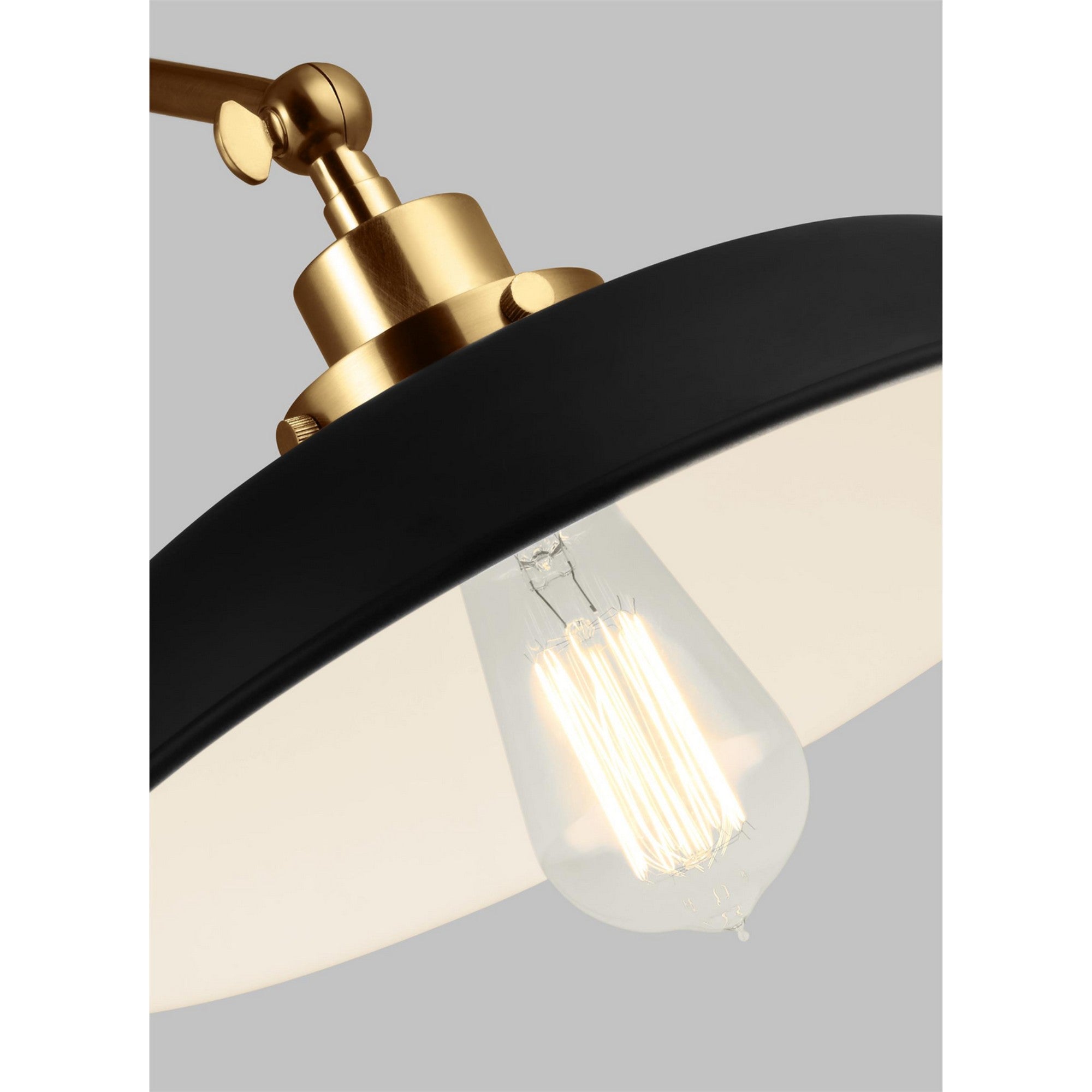 Wellfleet Double Arm Wide Task Sconce, Midnight Black & Burnished Brass Finish - Bees Lighting