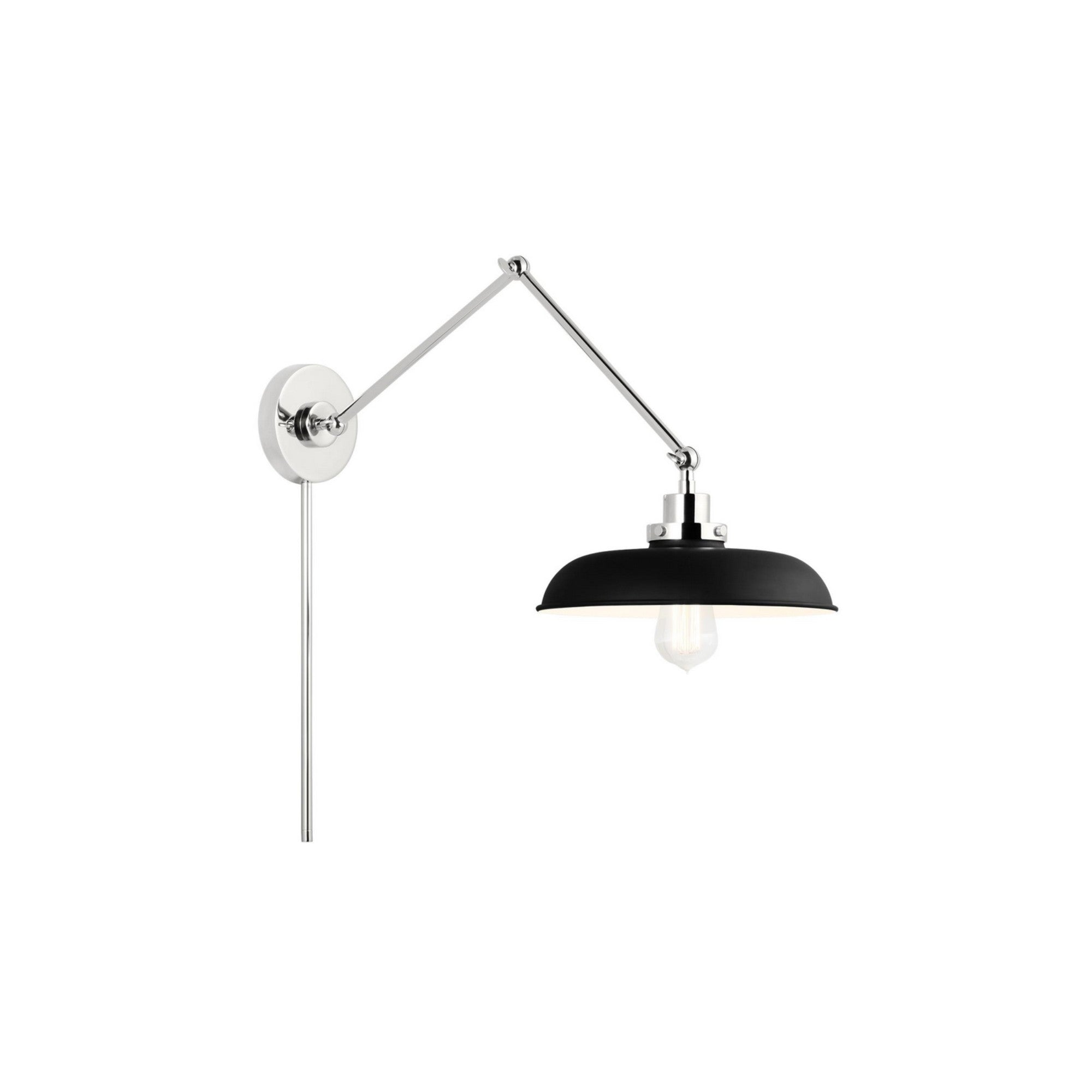 Wellfleet Double Arm Wide Task Sconce, Midnight Black & Polished Nickel Finish - Bees Lighting
