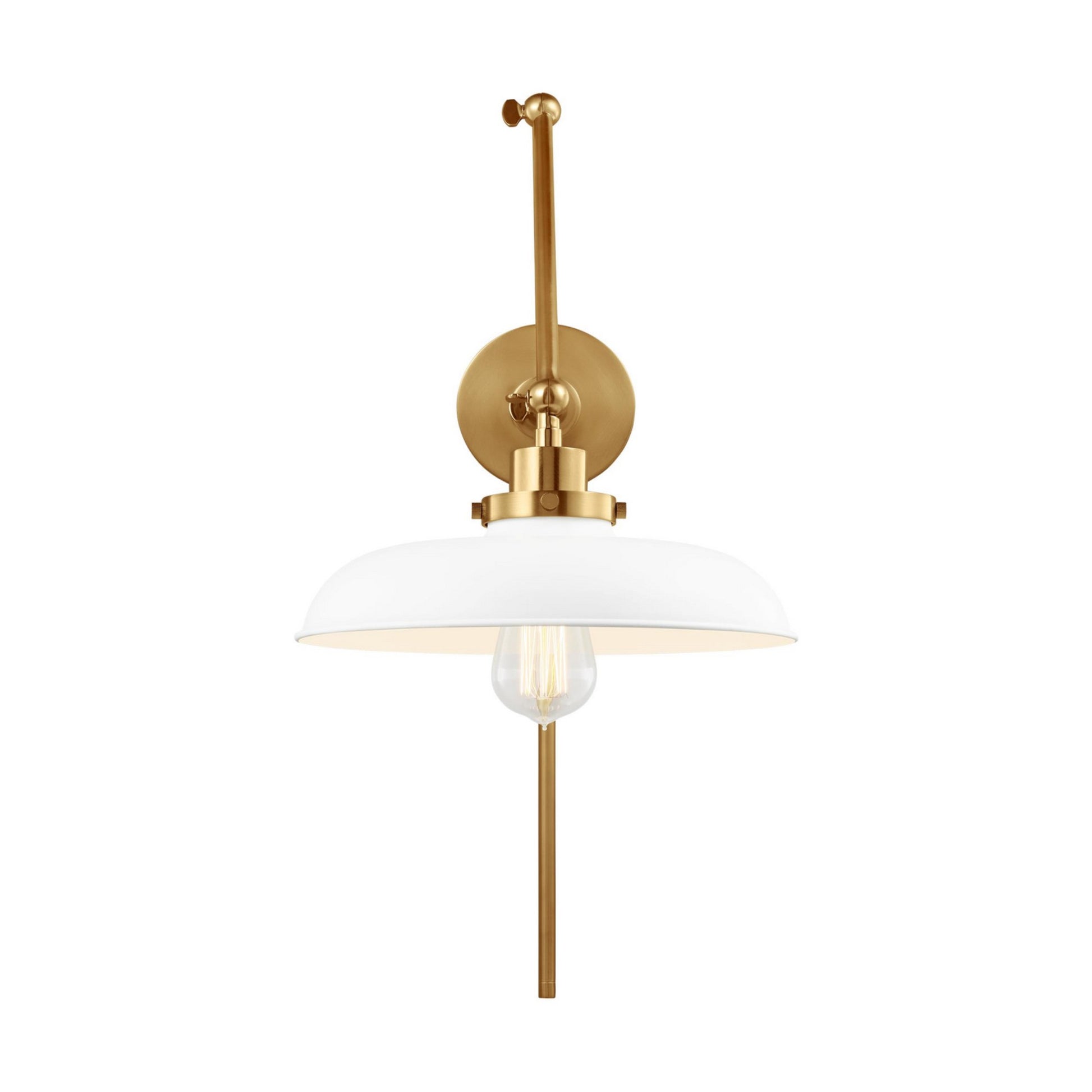 Wellfleet Double Arm Wide Task Sconce, Matte White & Burnished Brass Finish - Bees Lighting
