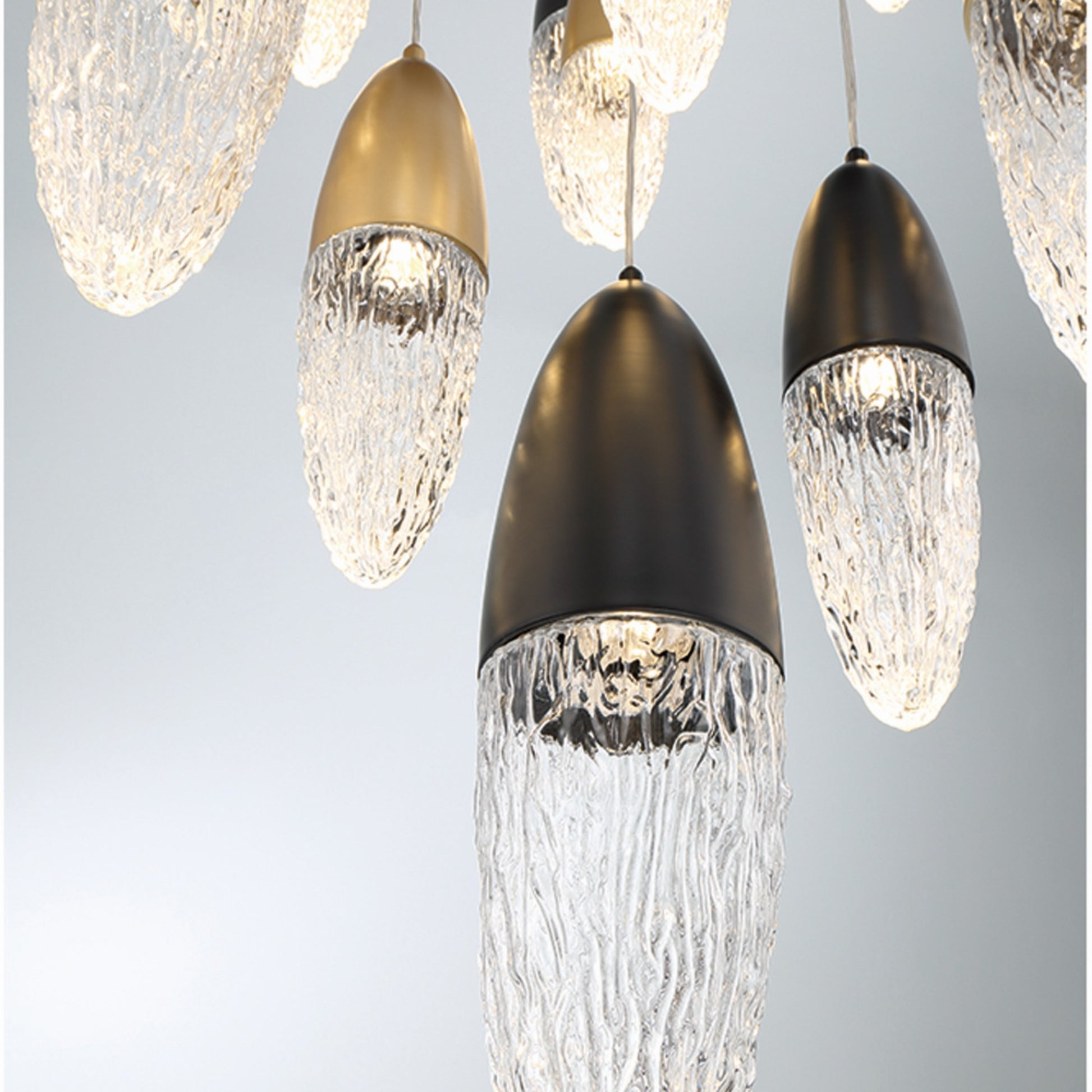 Ecrou 12-Light 30" Multi Drop Chandelier, Gold & Black Finish - Bees Lighting