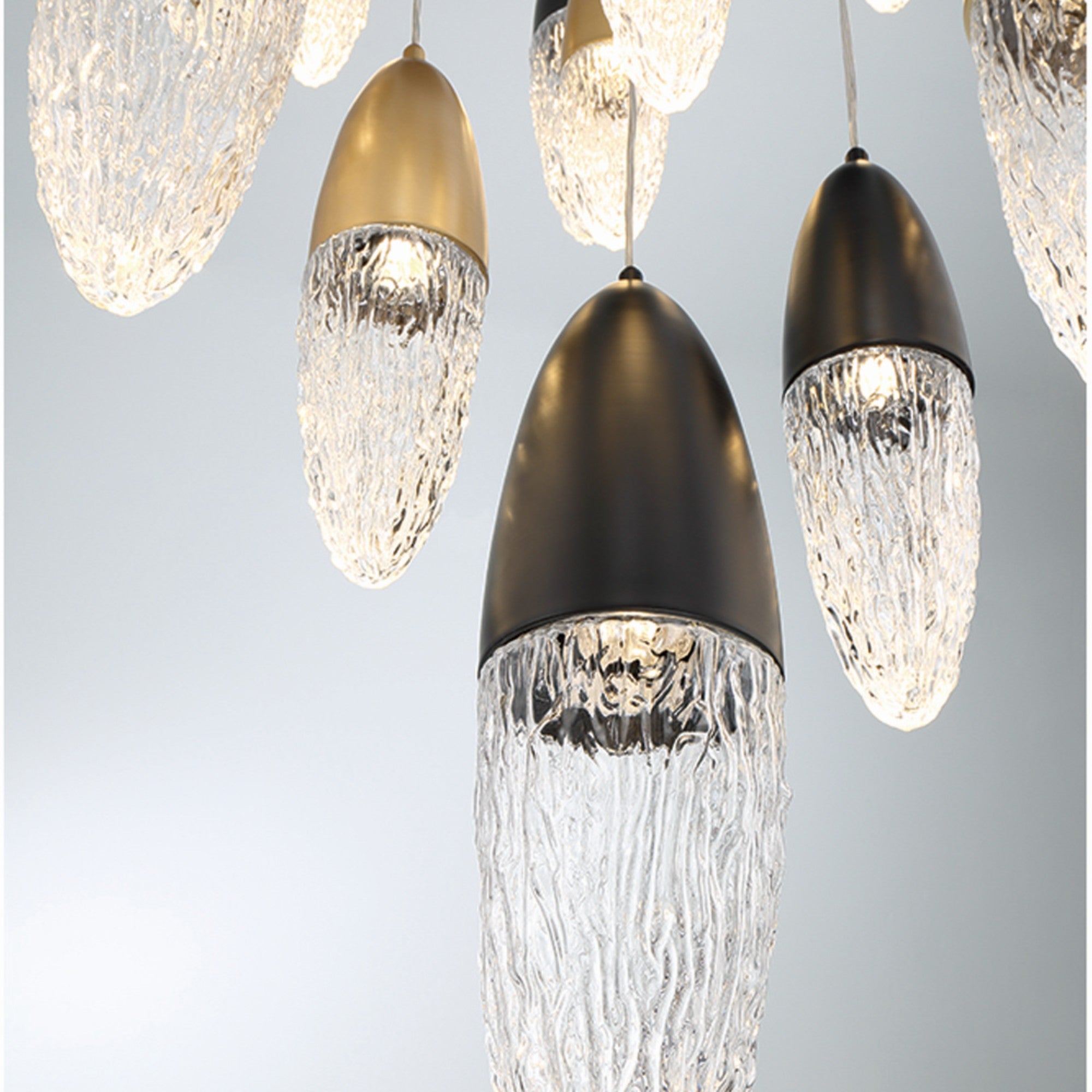 Ecrou 12-Light 30" Multi Drop Chandelier, Gold & Black Finish - Bees Lighting