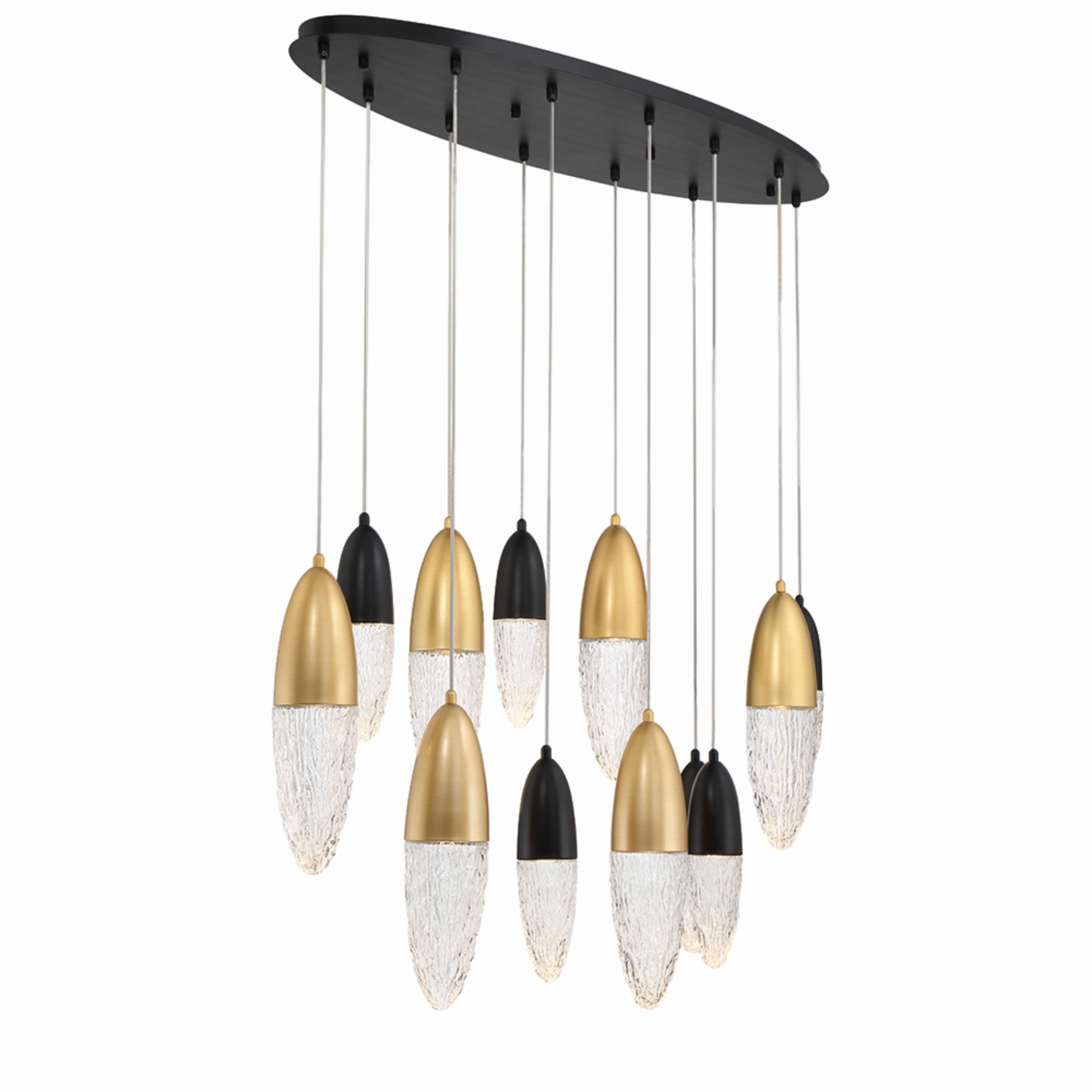 Ecrou 12-Light 44" Linear Chandelier, Gold & Black Finish - Bees Lighting