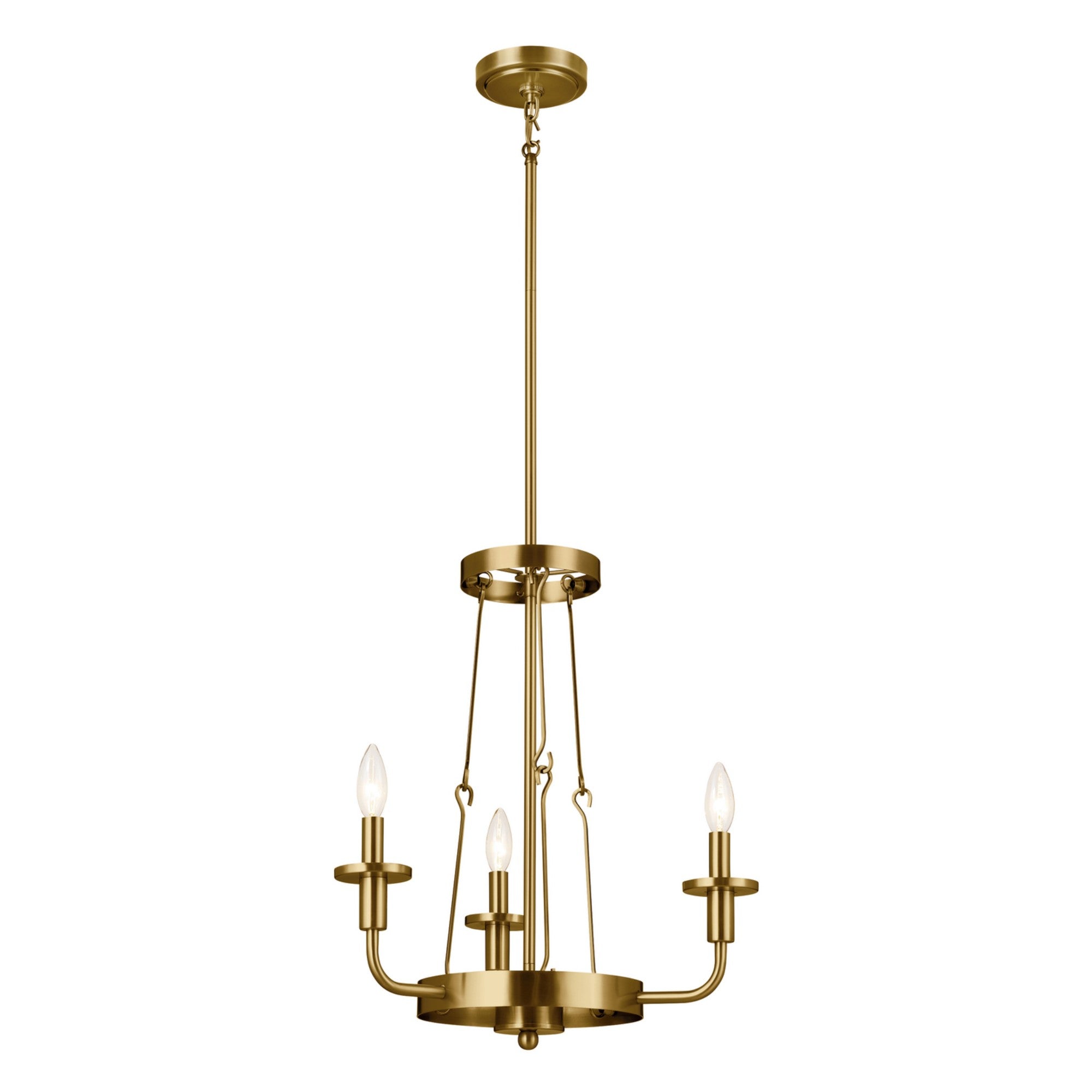 Vetivene 20" 3-Light Mini Chandelier, Natural Brass Finish - Bees Lighting