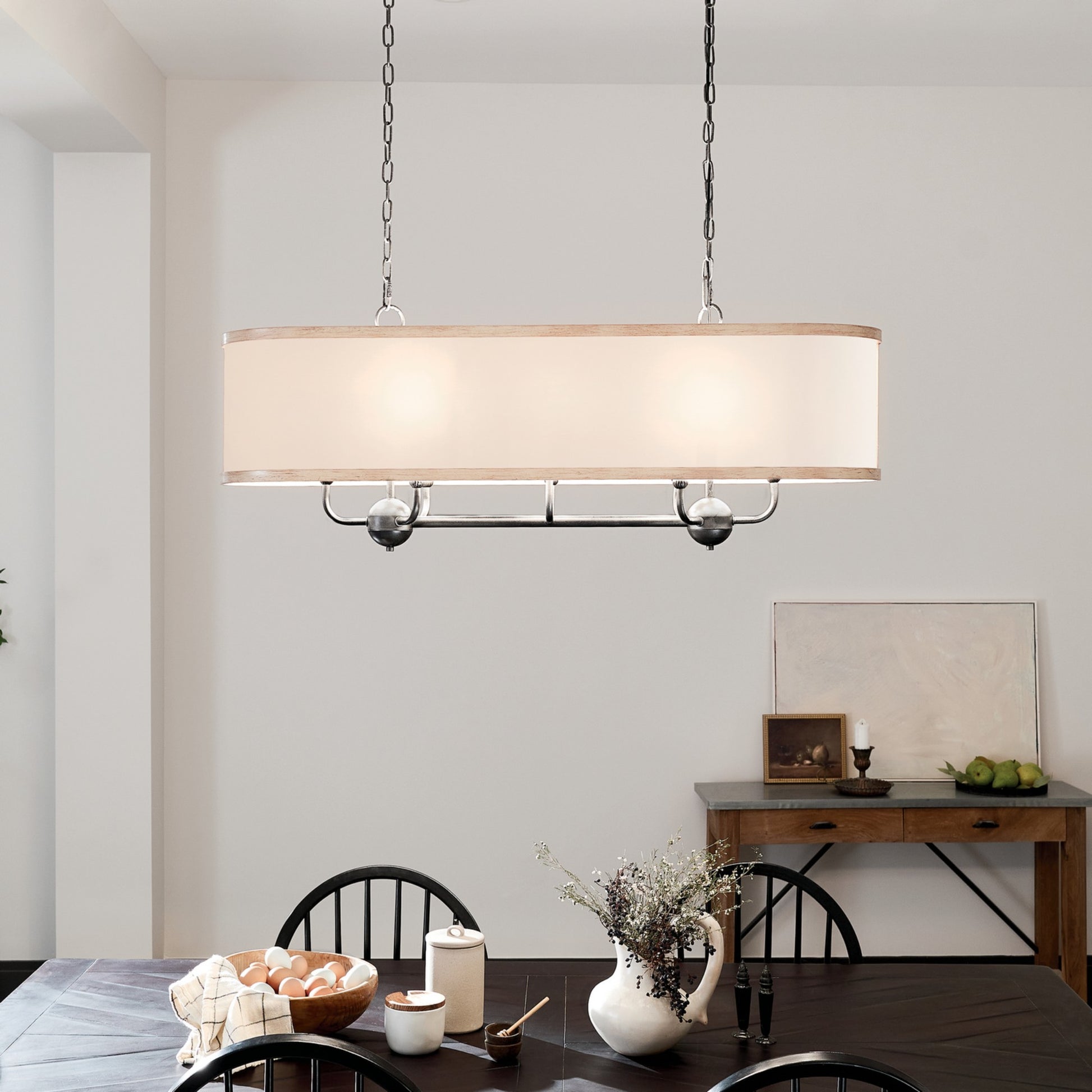 Heddle 43" 8-Light Linear Chandelier, Anvil Iron Finish - Bees Lighting