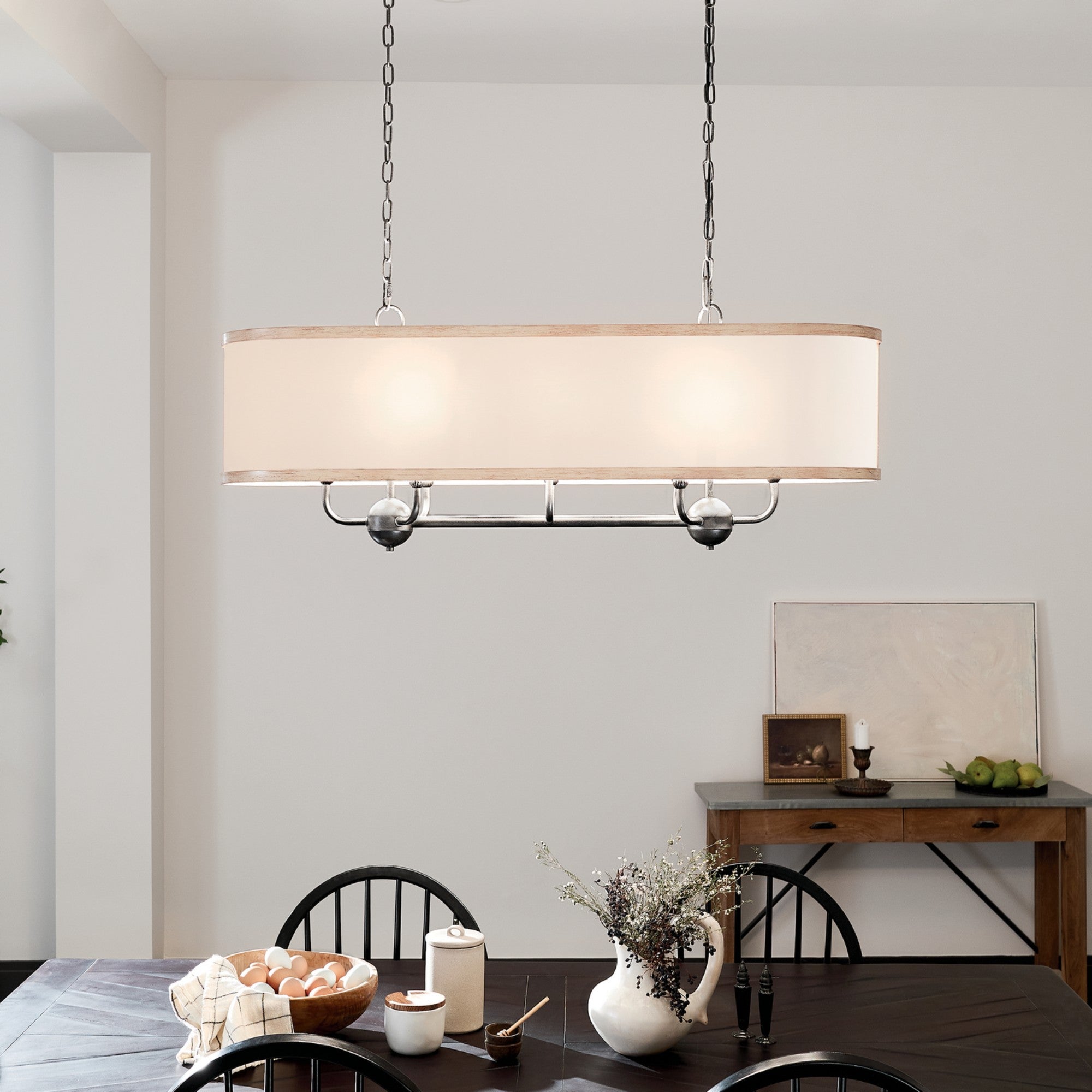 Heddle 43" 8-Light Linear Chandelier, Anvil Iron Finish - Bees Lighting