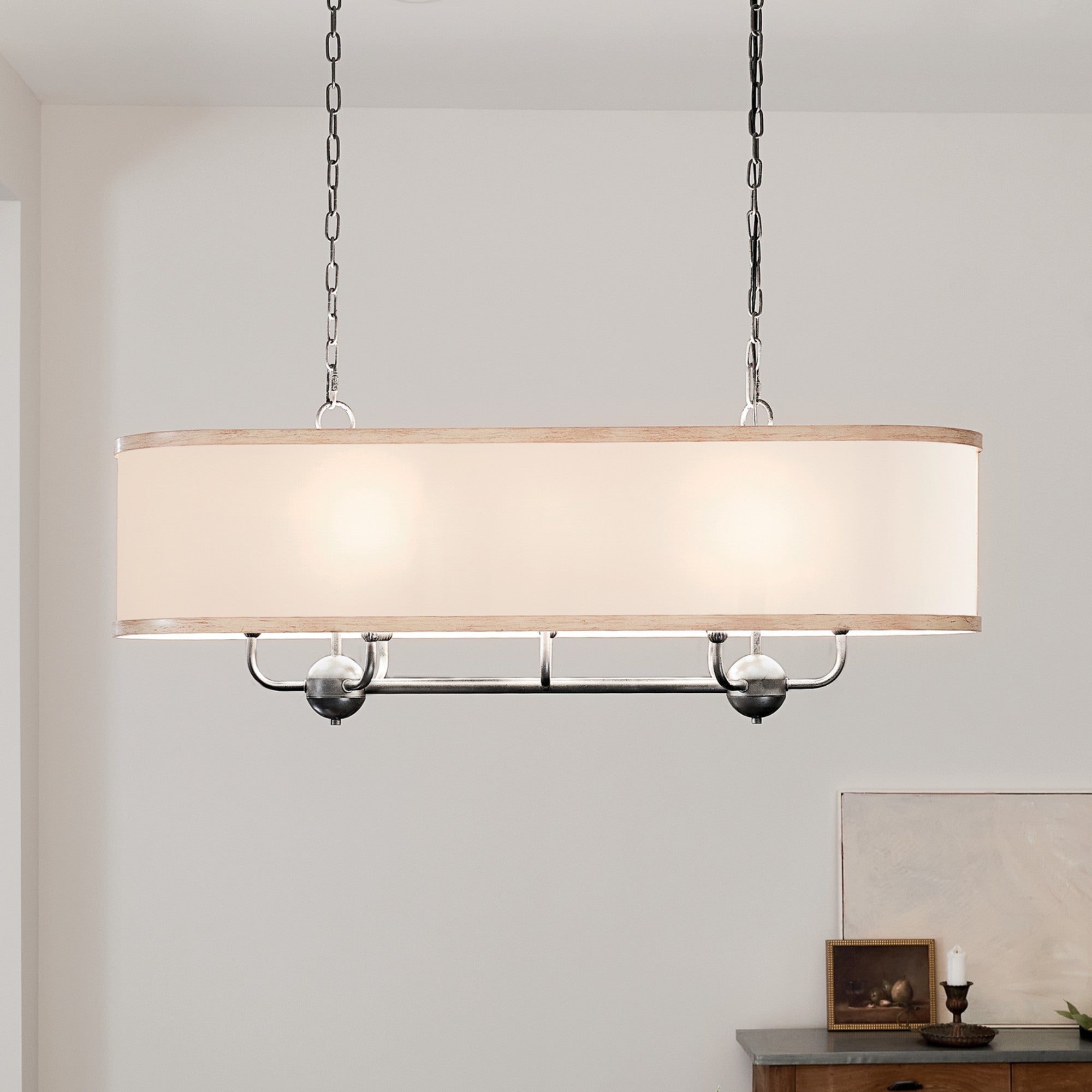 Heddle 43" 8-Light Linear Chandelier, Anvil Iron Finish - Bees Lighting