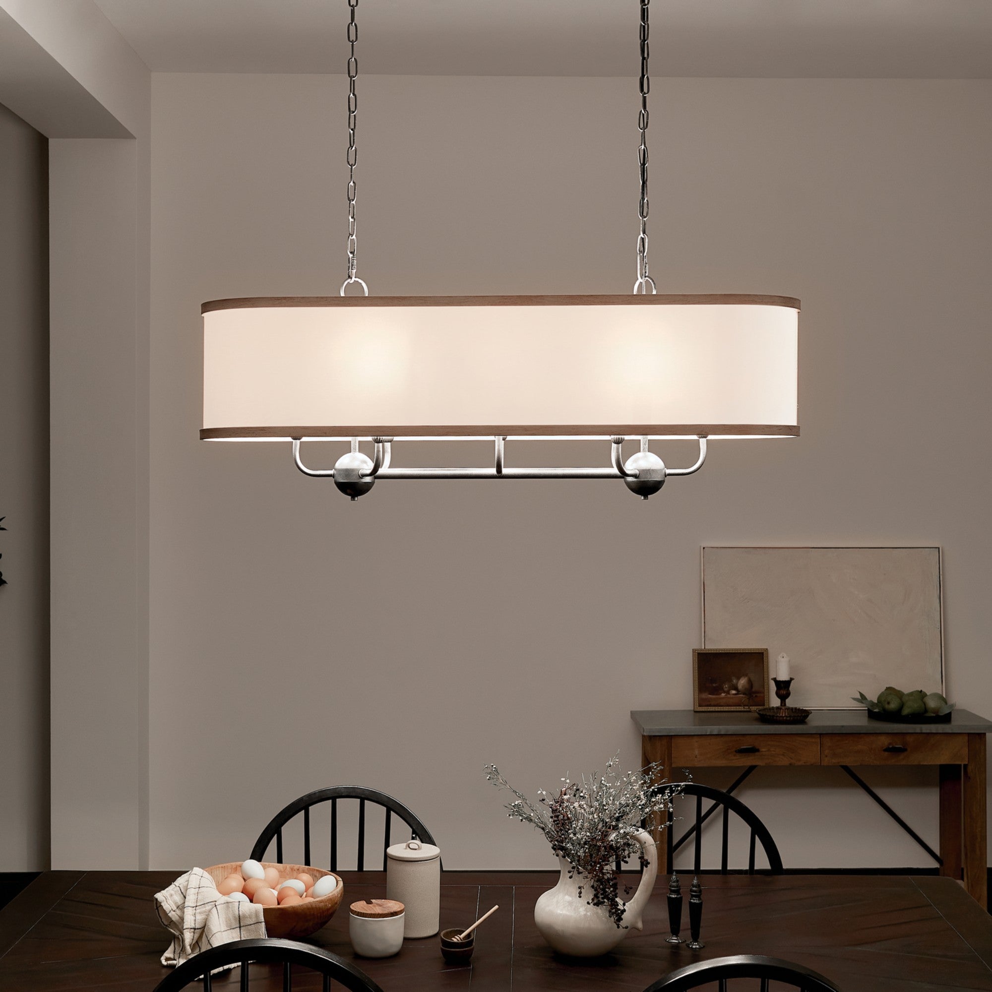 Heddle 43" 8-Light Linear Chandelier, Anvil Iron Finish - Bees Lighting