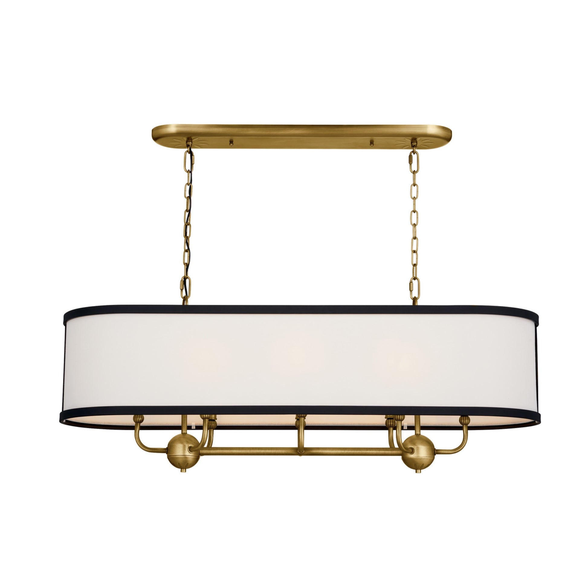 Heddle 43" 8-Light Linear Chandelier with Fabric drum shade, Brass and black Finish - Bees Lighting