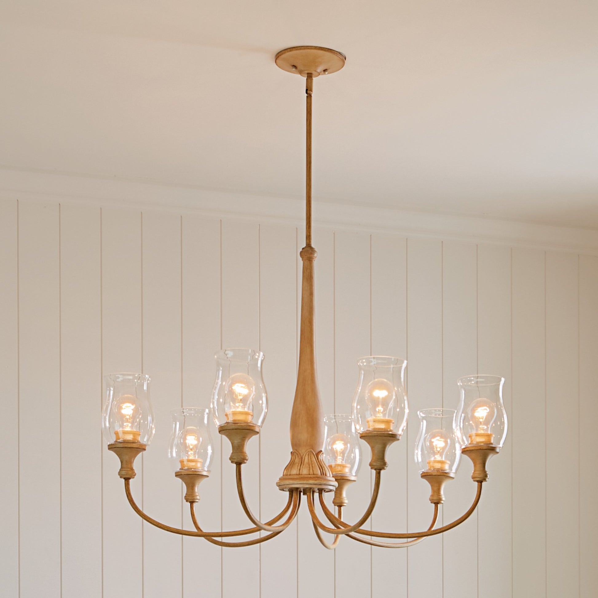 Melis 36" 7-Light Chandelier, Warm Maple Wood Finish - Bees Lighting