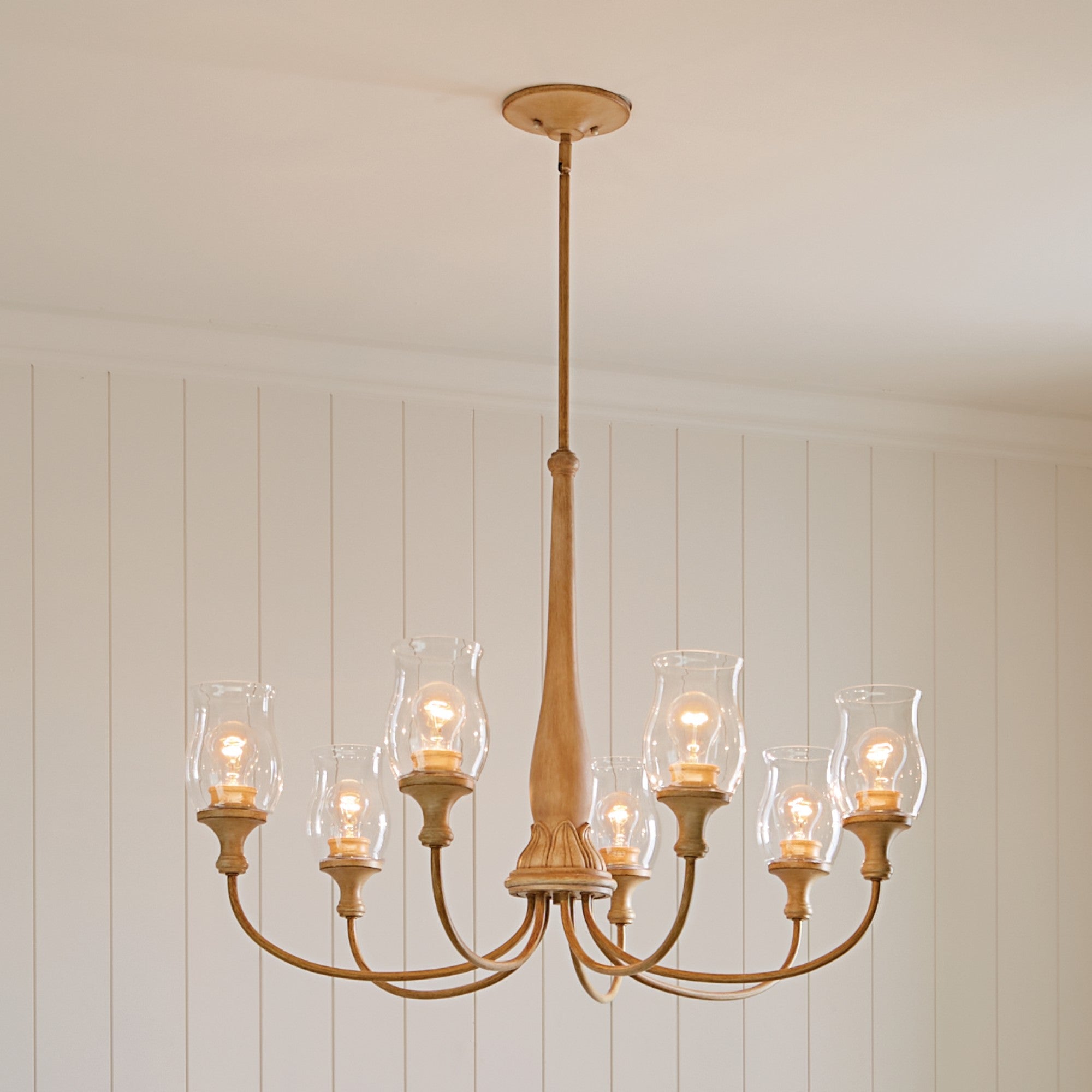Melis 36" 7-Light Chandelier, Warm Maple Wood Finish - Bees Lighting