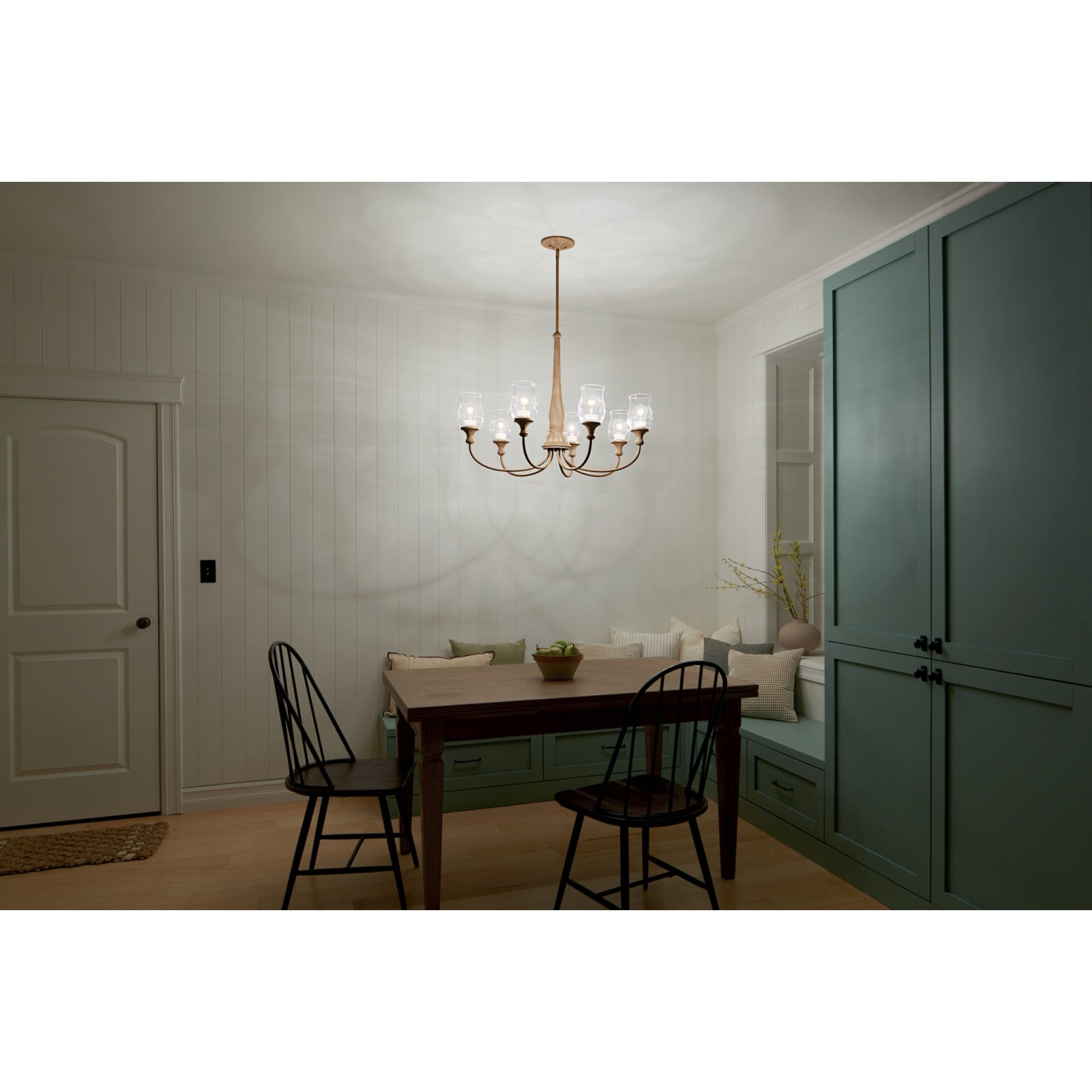 Melis 36" 7-Light Chandelier, Warm Maple Wood Finish - Bees Lighting
