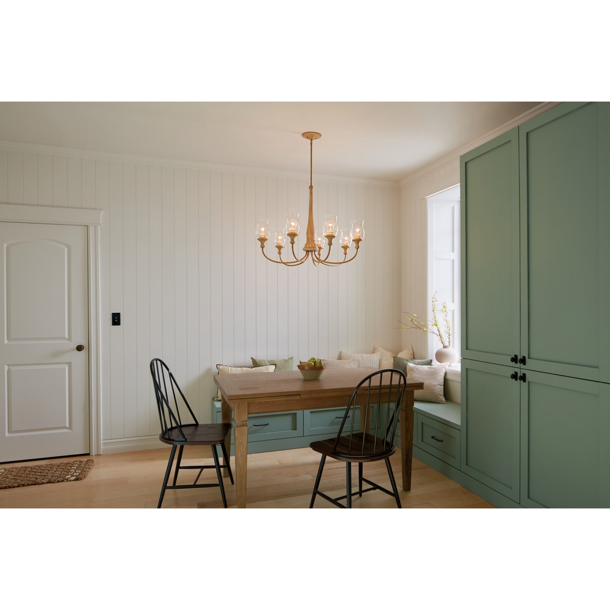 Melis 36" 7-Light Chandelier, Warm Maple Wood Finish - Bees Lighting