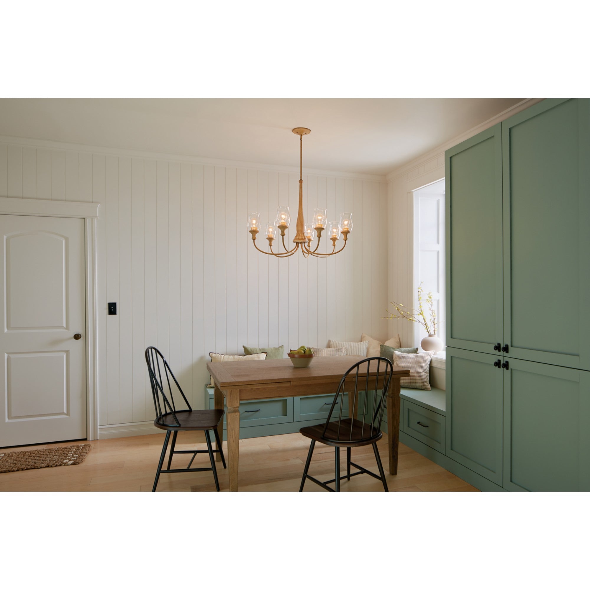 Melis 36" 7-Light Chandelier, Warm Maple Wood Finish - Bees Lighting