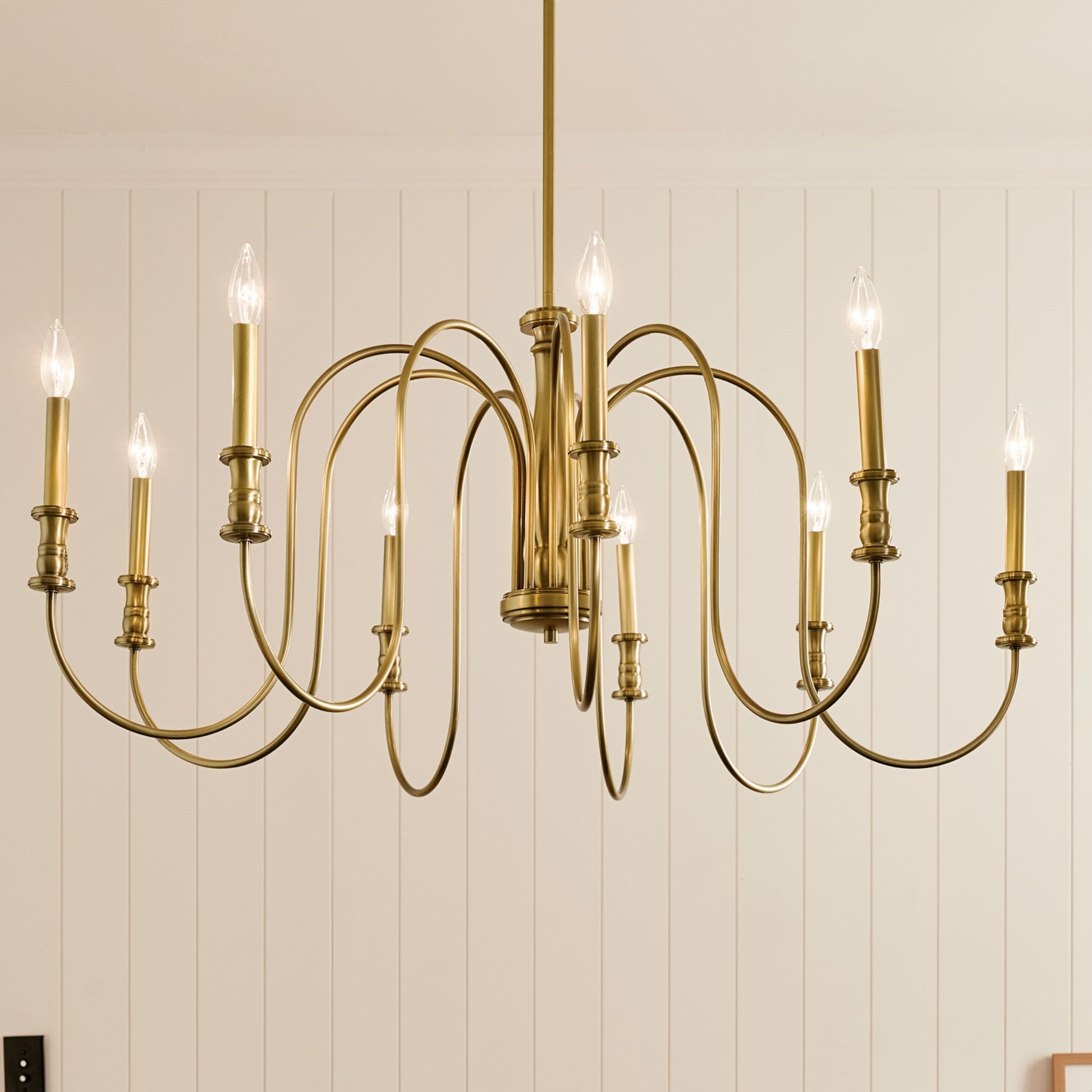 Karthe 42" 9-Light Chandelier, Natural Brass Finish - Bees Lighting