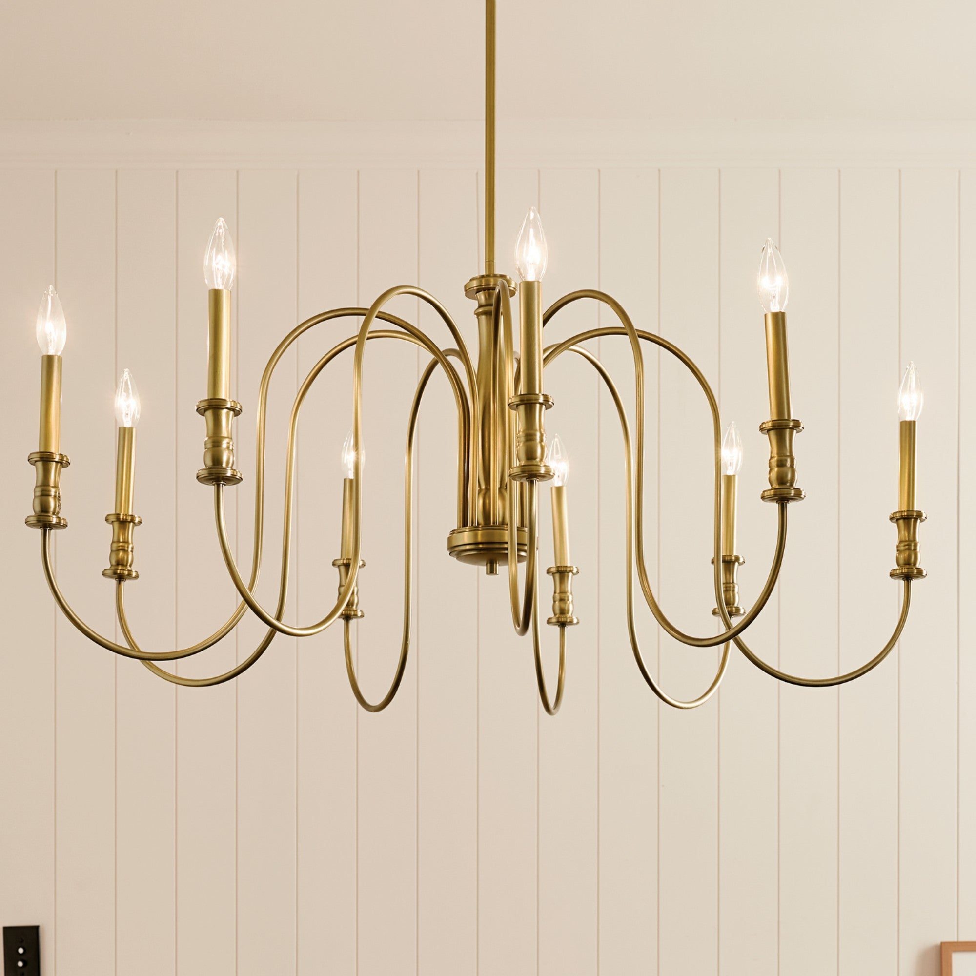 Karthe 42" 9-Light Chandelier, Natural Brass Finish - Bees Lighting