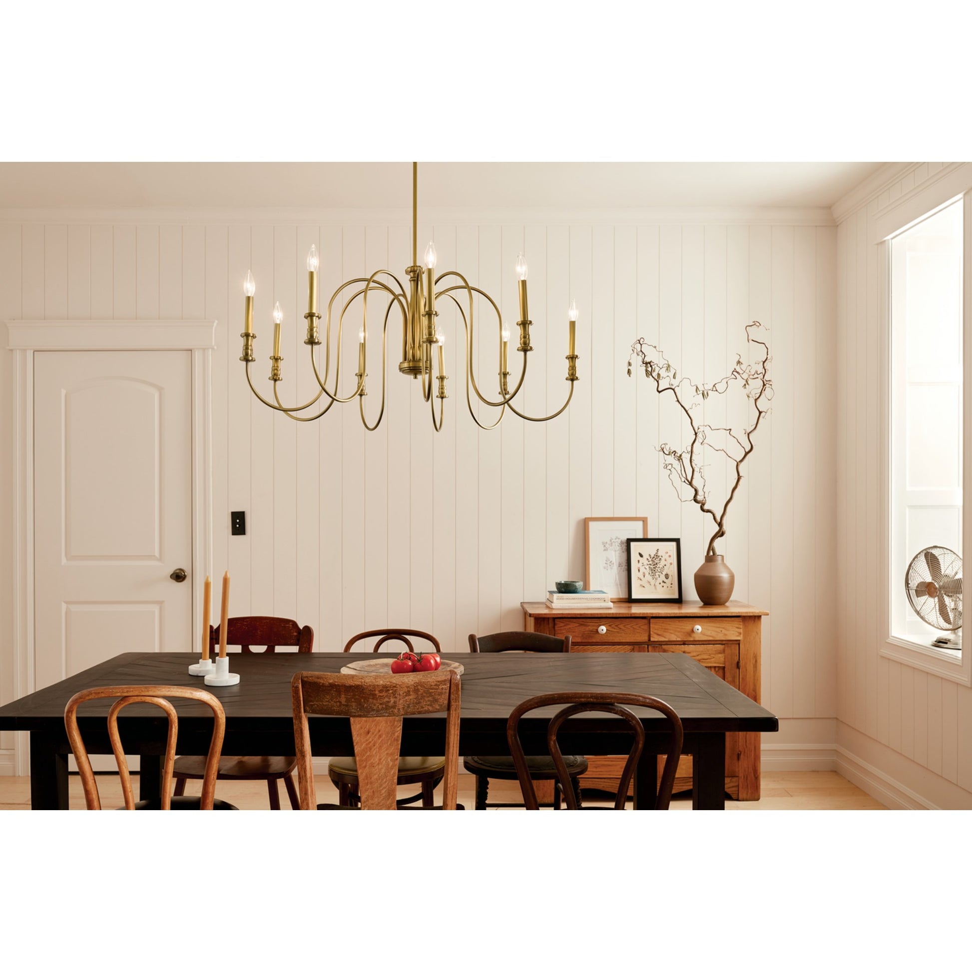 Karthe 42" 9-Light Chandelier, Natural Brass Finish - Bees Lighting